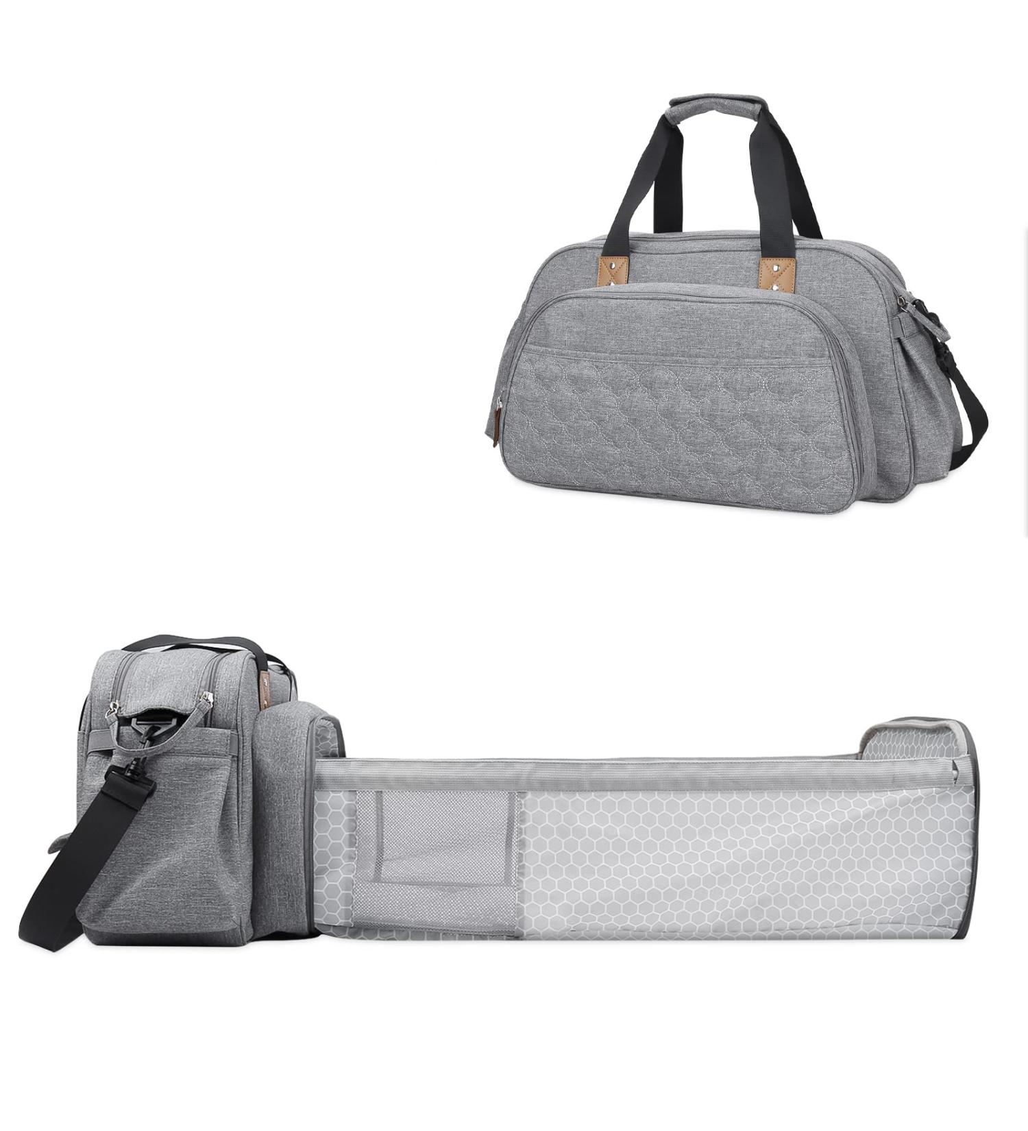 SONARIN Convertible Baby Changing Bag with Folding Crib - Waterproof Large Capacity Nappy Changing Tote Bag - Travel Diaper Bag with Changing Mat in Grey - Buy Online on GoSupps.com