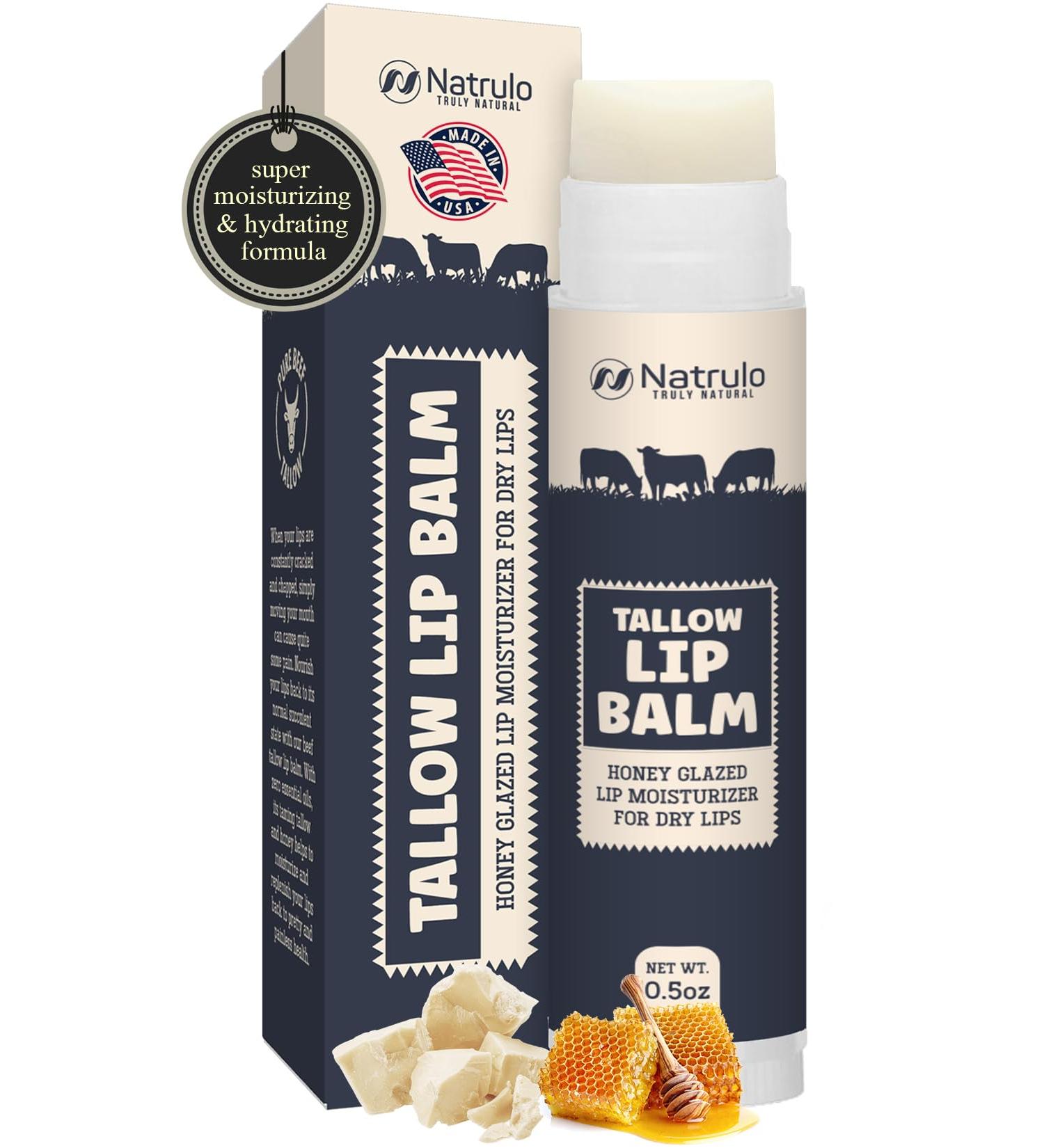 Beef Tallow Lip Balm Natural Tallow Beeswax Chapstick Hydrating Moisturizer Grass Fed Bison Tallow Balm Lip Care Soothes Chapped Dry Lips Sensitive Skin Long Lasting & Vitamin Rich USA-Made - Buy Online on GoSupps.com