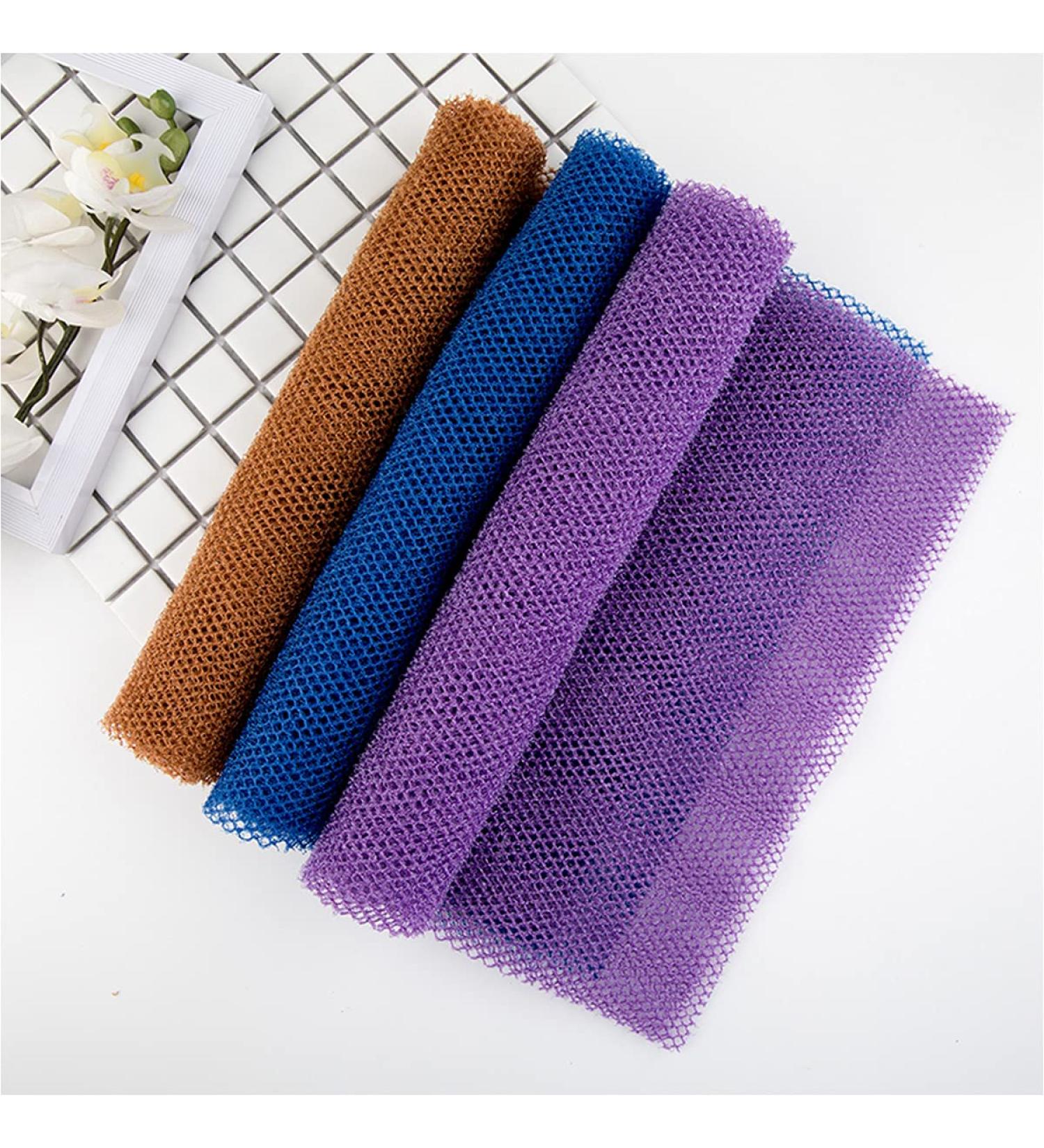 3 Pieces African Bath Sponge Set - Exfoliating Long Net Washcloth & Body Scrubber for Women & Men - Daily Skin Care in Blue Purple Brown - Buy Online on GoSupps.com
