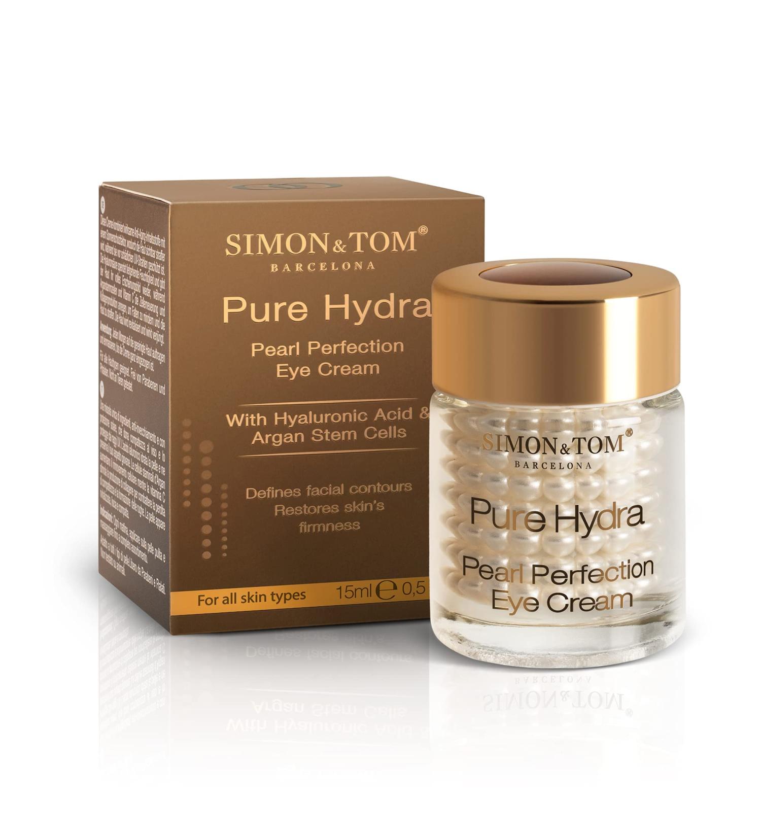 Simon & Tom Pure Hydra Pearl Eye Cream 15ml - Hydrating Eye Contour with Hyaluronic Acid Argan Stem Cells & Vitamin C - Radiant Skin Made in Spain - International Shipping Available - Buy Online on GoSupps.com