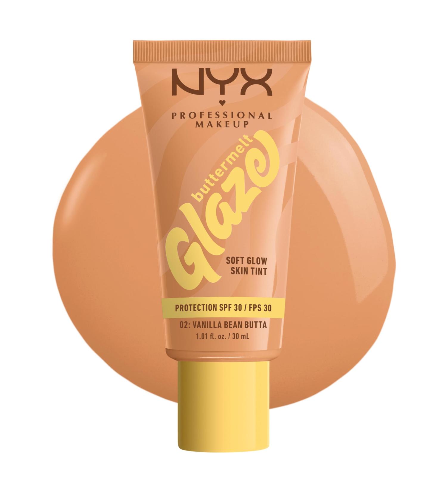 NYX Professional Makeup - Fond de Teint Hydratant SPF30 - Tenue Longue Dur e Jusqu' 12h - 93% d'Ingr dients Soin - Formule Vegan - Buttermelt Glaze Tint - Teinte : Vanilla Bean Butta - 30ml - Buy Online on GoSupps.com