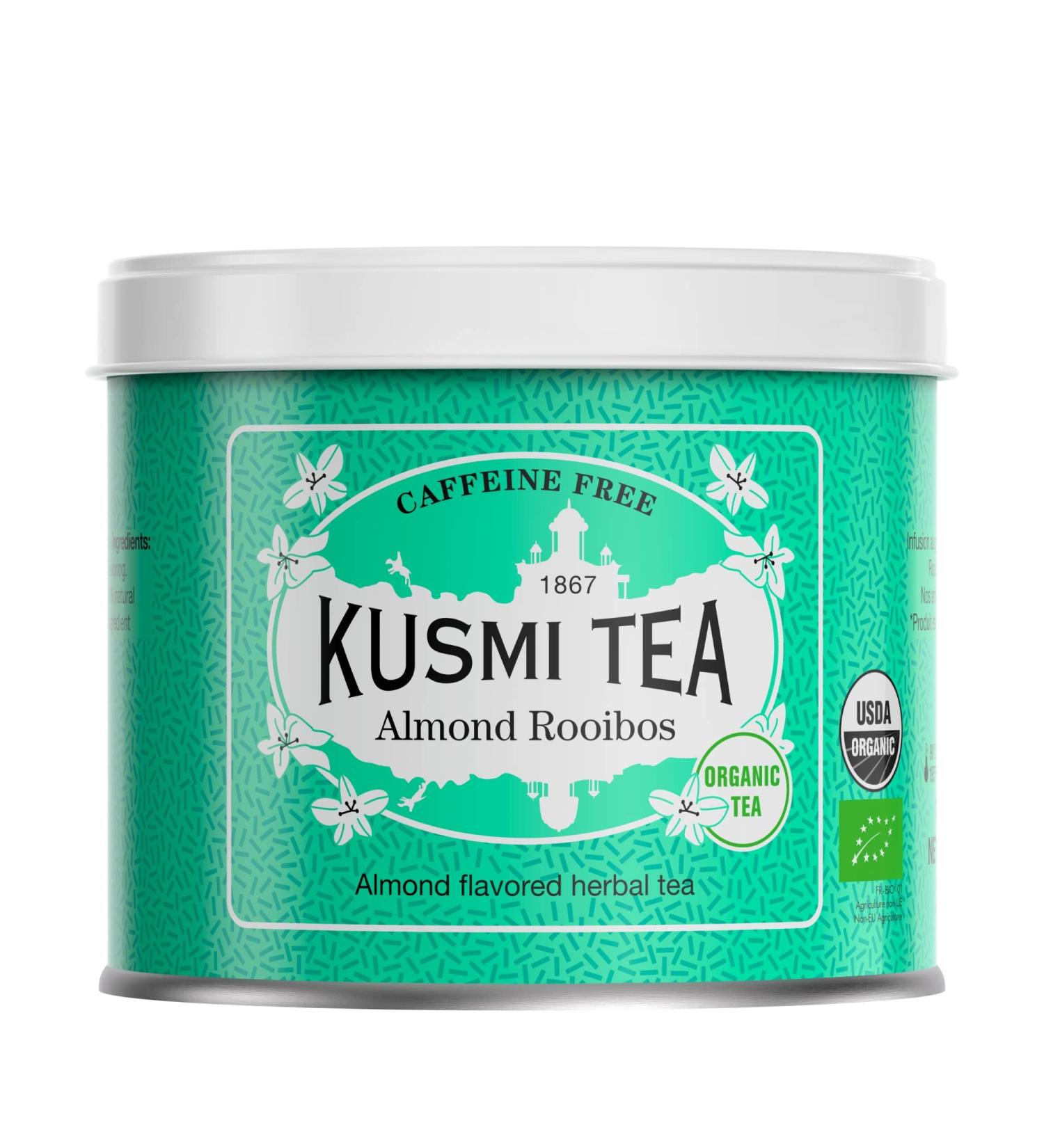 Kusmi Tea Organic Rooibos Almond - Caffeine-Free Herbal Tea Infusion Sweet & Creamy 100g Metal Can - Shop Internationally - Buy Online on GoSupps.com