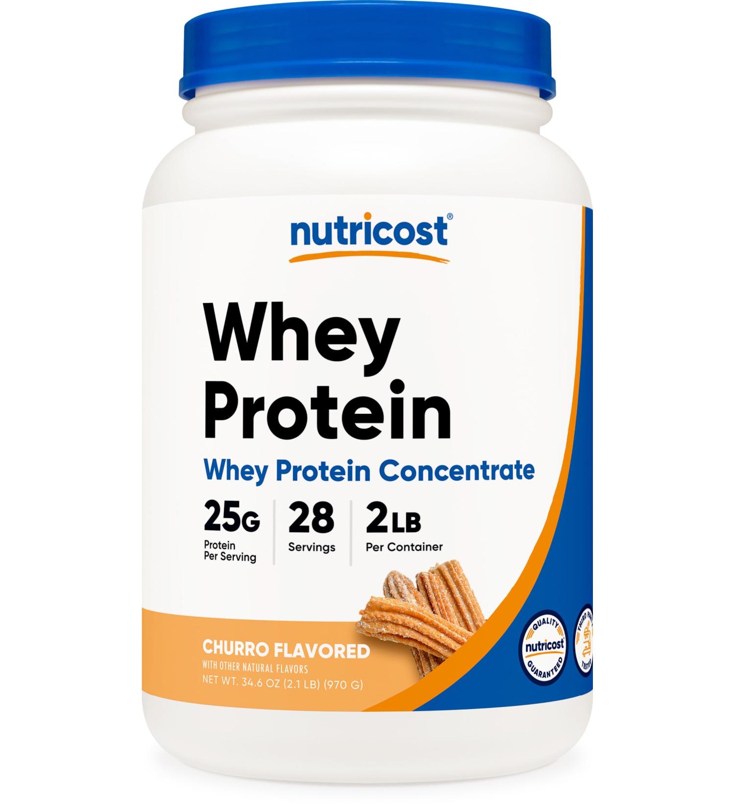 Nutricost Whey Protein Concentrate 2 LB Churro Flavored - GMO-Free Gluten-Free - Buy Online on GoSupps.com