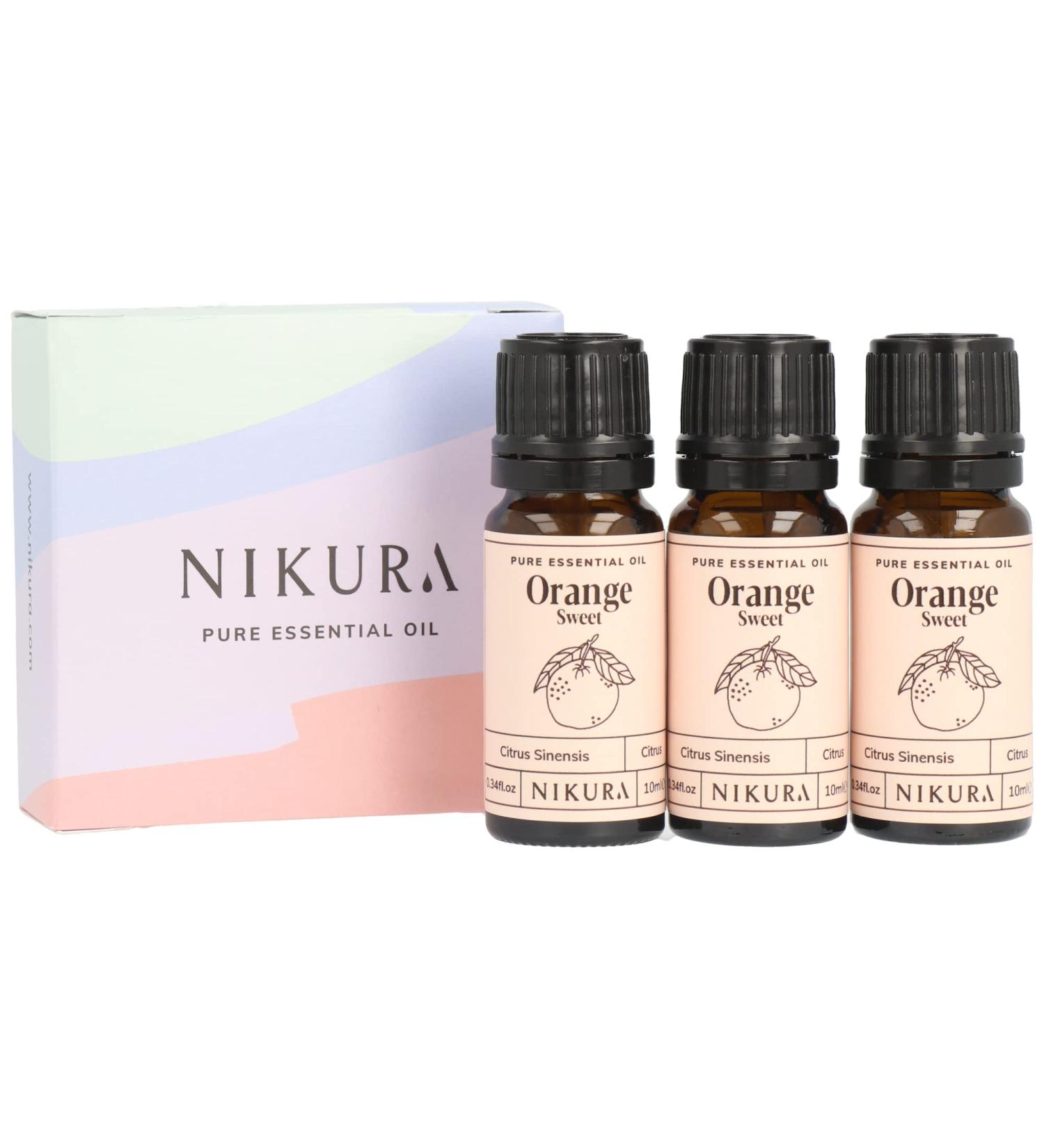 Nikura Sweet Orange Essential Oil - 30ml (3 x 10ml) | 100% Pure Natural Oils for Mood-boosting, Cleaning, and Anxiety Relief | Vegan & UK Made - Buy Online on GoSupps.com