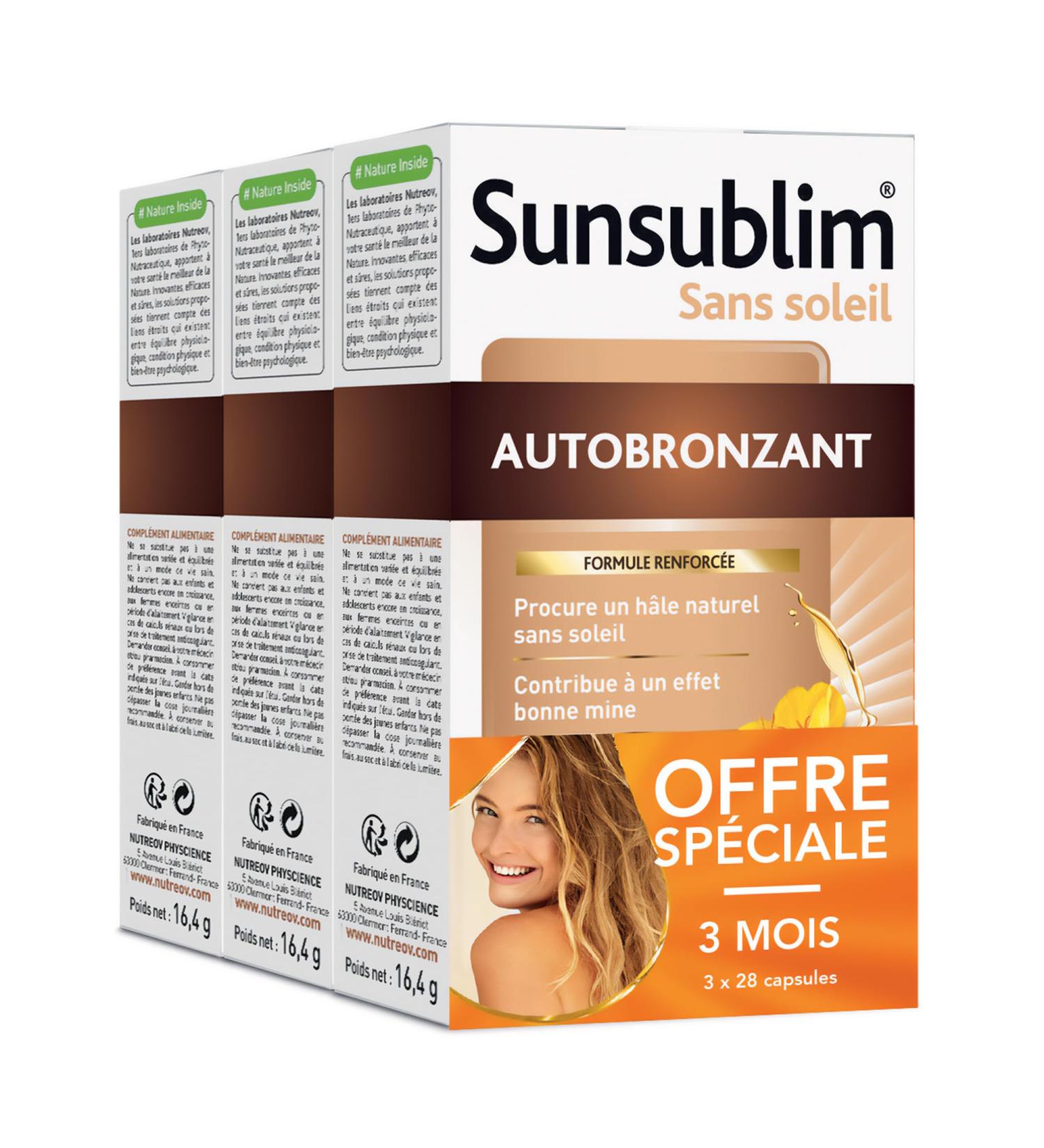 NUTREOV - Sunsublim No Sun, Self Tanning - Food Supplement with Natural Origin Active Ingredients - 28 Capsules (3 Pack)