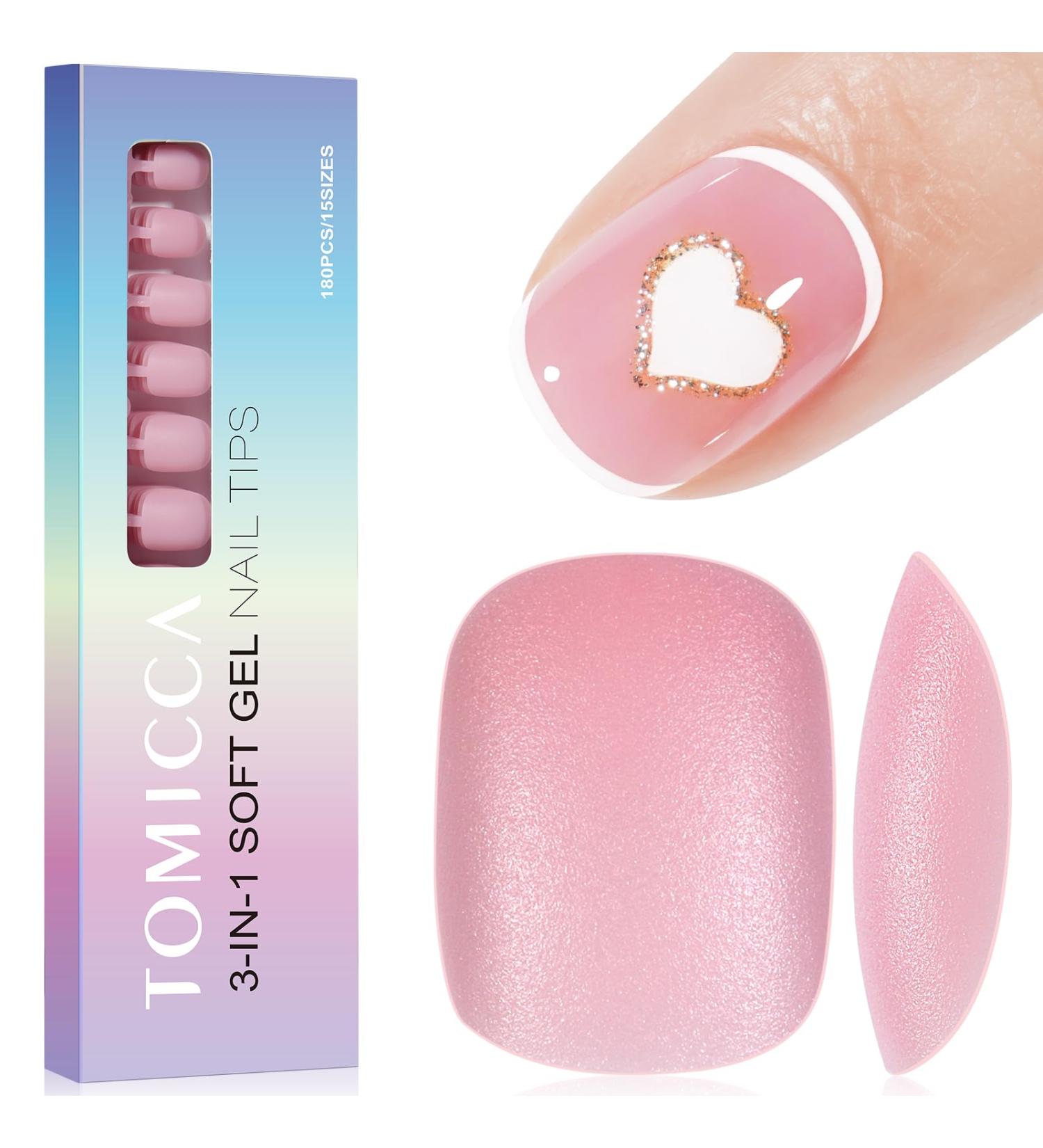 TOMICCA Extra Short Oval Nail Tips 180PCS Pink Soft Gel Nails - 3 in 1 Base Coat Coverage - Matte Full Coverage Nail Tips for Nail Art Extensions - Buy Online on GoSupps.com