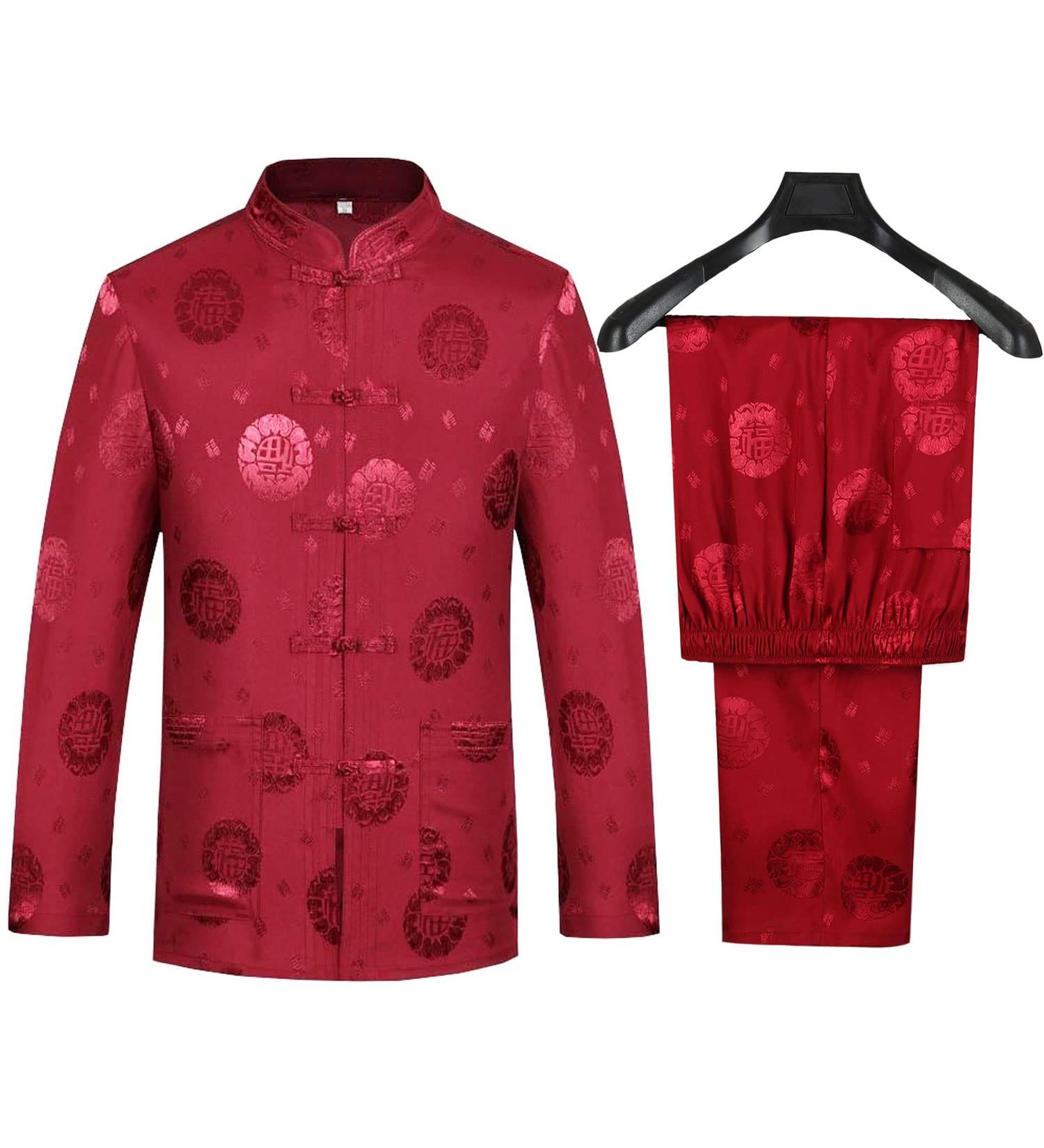 Men's Chinese Tang Hanfu Kung Fu Uniform Red - Traditional Martial Arts Clothes - Buy Online on GoSupps.com