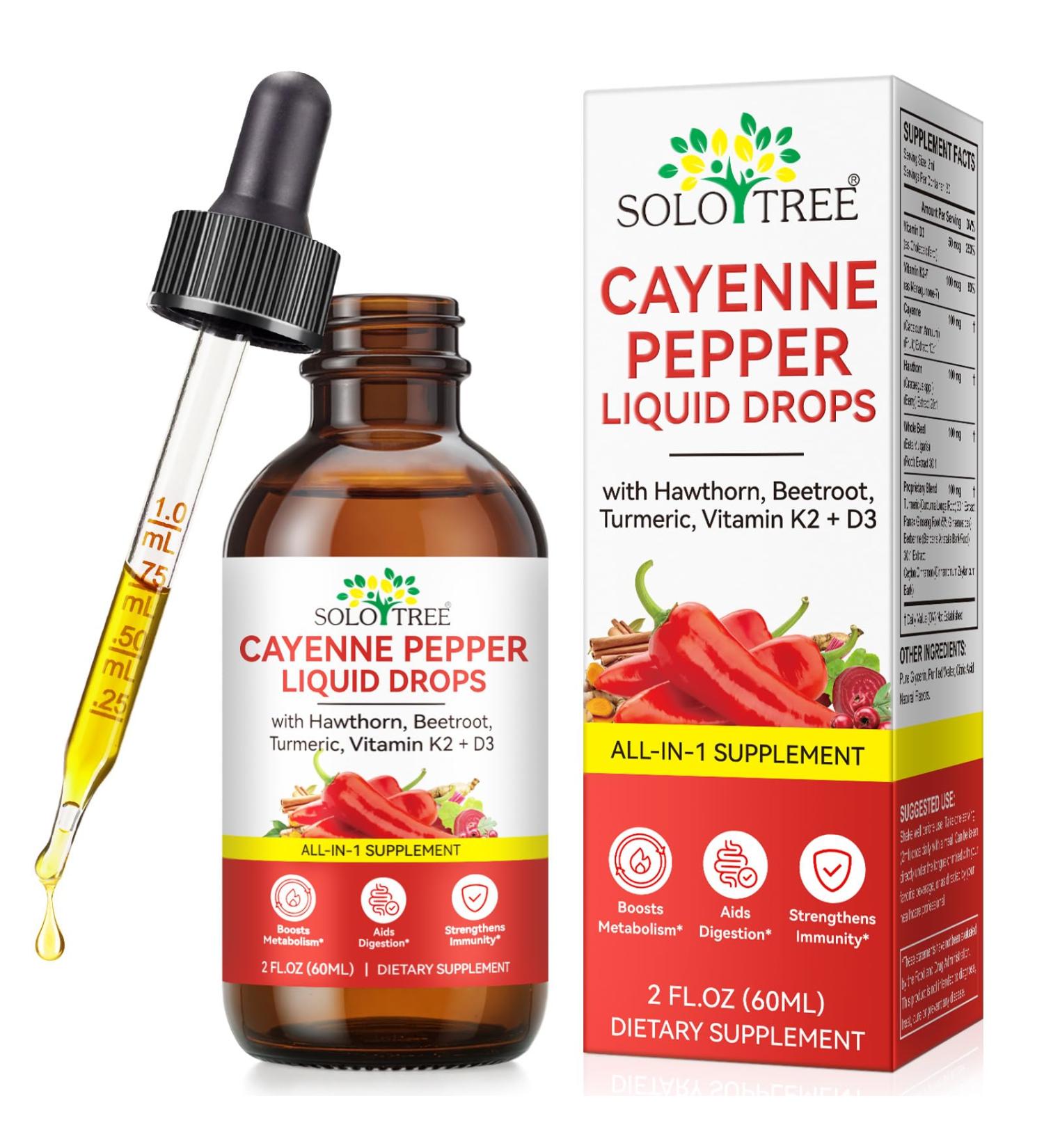 Cayenne Pepper Drops Supplement Liquid with Hawthorn Berry Vitamin D3 K2 Beet Root Powder Ceylon Cinnamon Turmeric Curcumin Gentle Formula Easily Absorbed 60ml - Buy Online on GoSupps.com