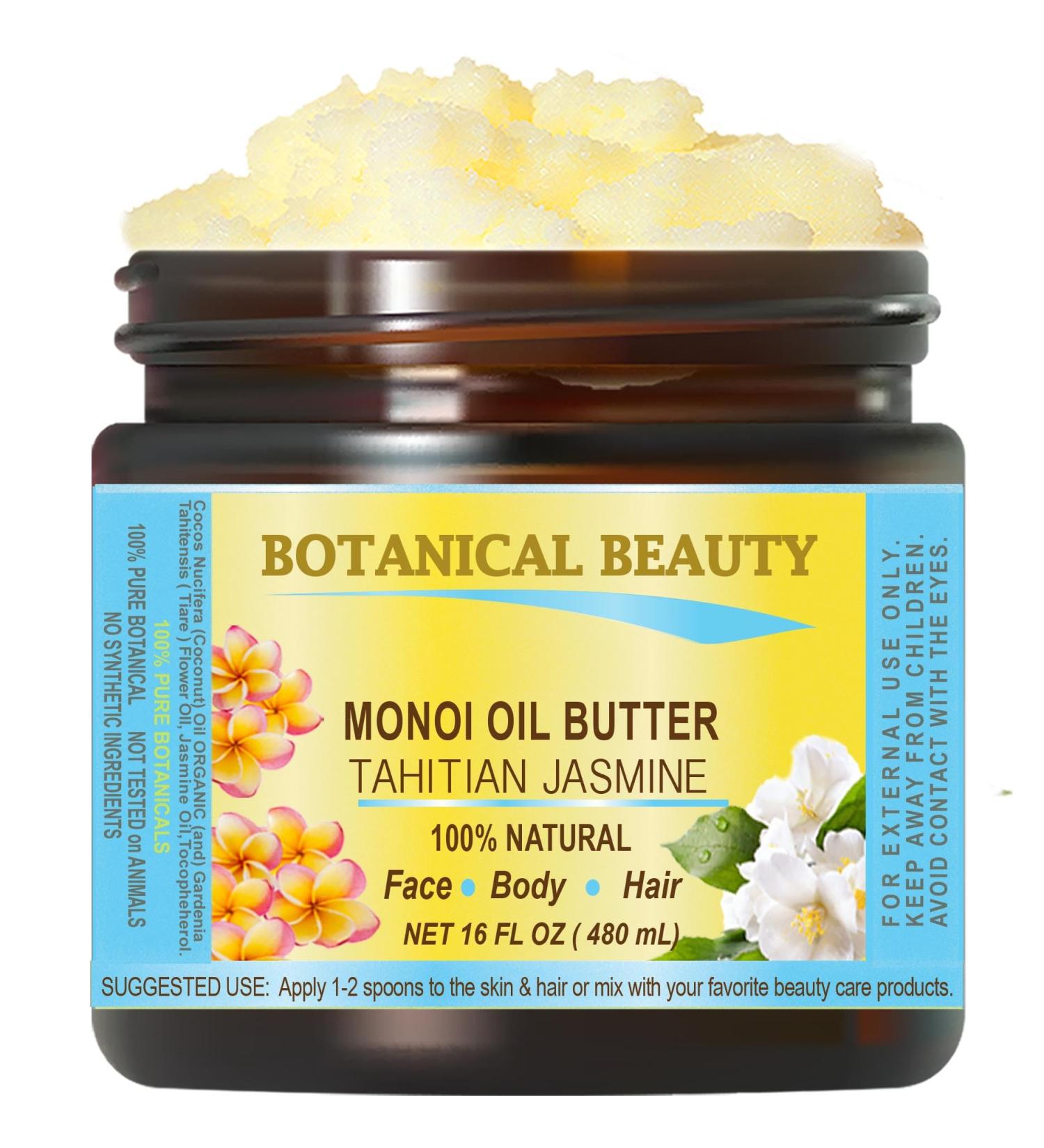 Buy Botanical Beauty Monoi Oil Butter - Pure Tahitian Jasmine | 16 Fl. Oz. for Face Skin Body Hair & Nails - Natural & Unrefined - Buy Online on GoSupps.com