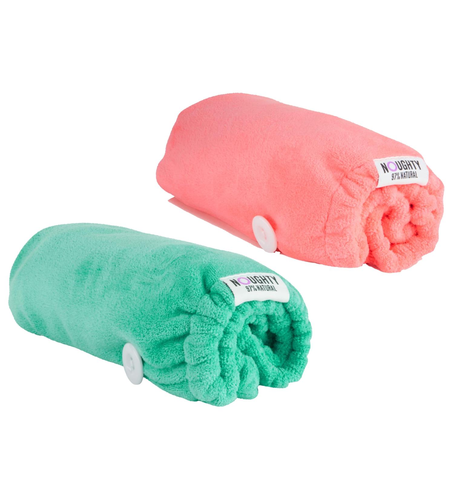 NOUGHTY 97% Natural Microfibre Hair Towels Bundle - Quick Moisture Absorption Reduced Breakage & Frizz - 2 Pack (Pink & Green) - Buy Online on GoSupps.com