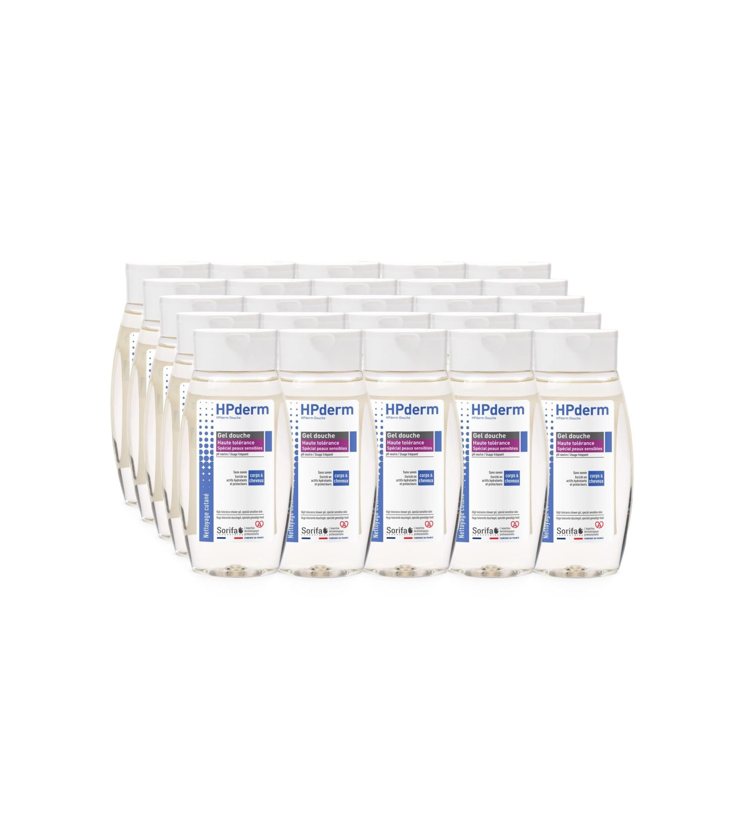  SORIFA Pack of 25 - HPderm HAUTE TOLERANCE shower gel - 2 in 1 body and hair - Special for sensitive skin tattooed skin weakened hair - Frequent use - pH neutral soap-free - Bottle 250 ml - Buy Online on GoSupps.com