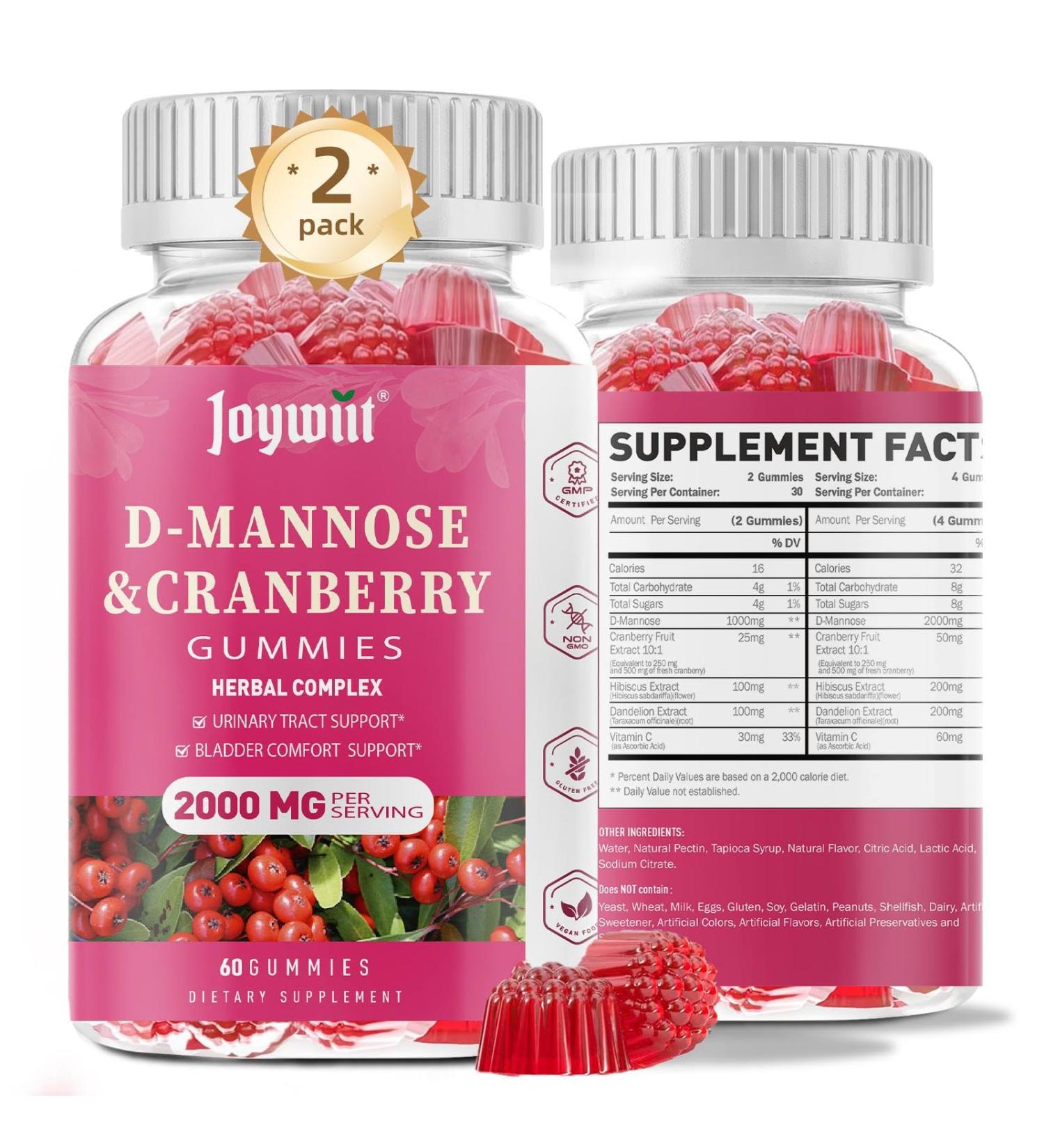 D-Mannose Gummies 2000mg with Cranberry 500mg & Hibiscus - D Mannose Chewable Supplements for Women - Liver, Bladder Flush & Urinary Tract Cleanse Health Supplement - 120 Count 120 Count (Pack of 1) - Buy Online on GoSupps.com