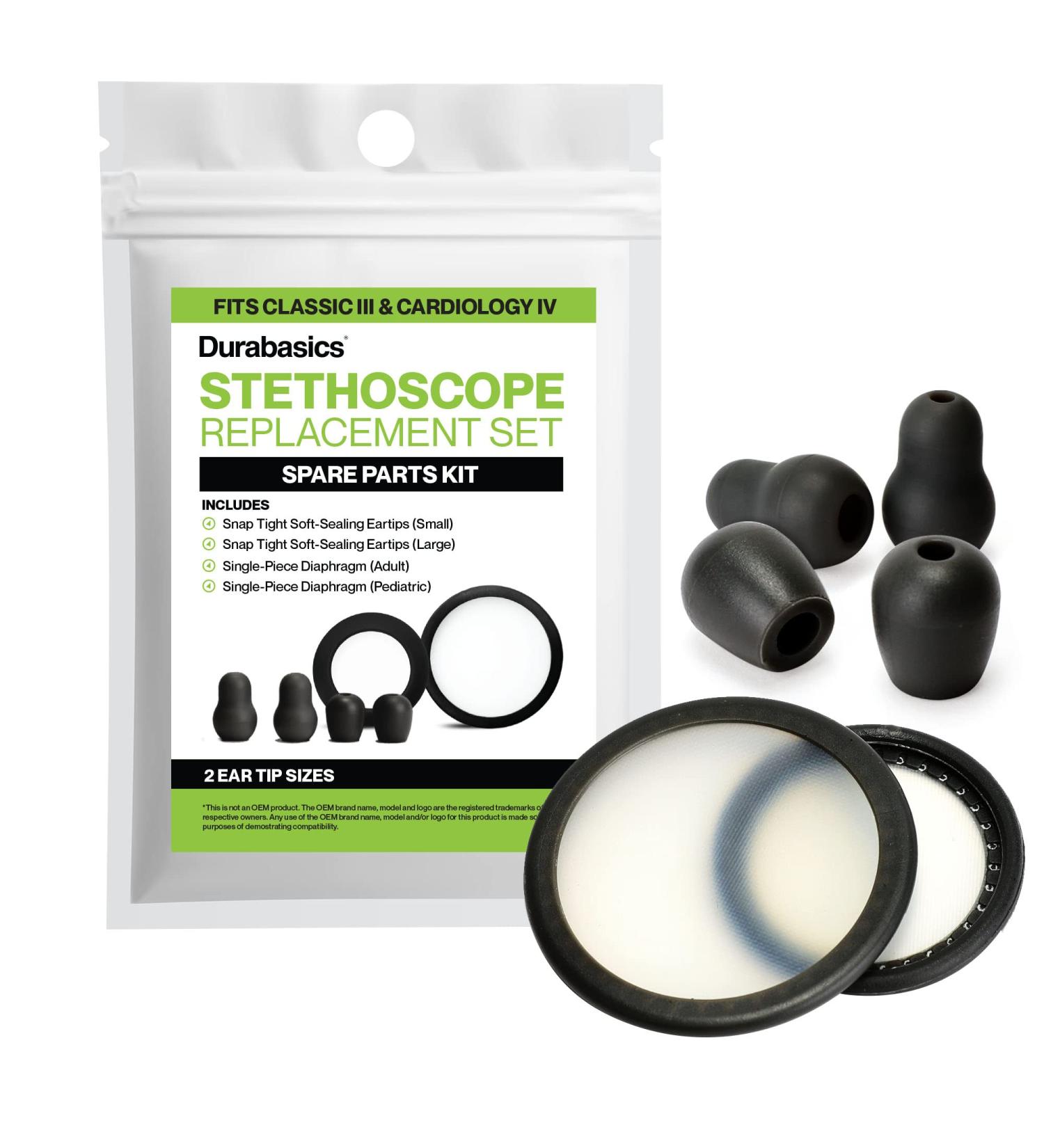 Durabasics Classic 3 & 4 Stethoscope Accessory Kit - Replacement Parts for Littmann Stethoscopes - Fits Cardiology III & IV - Black - Buy Online on GoSupps.com
