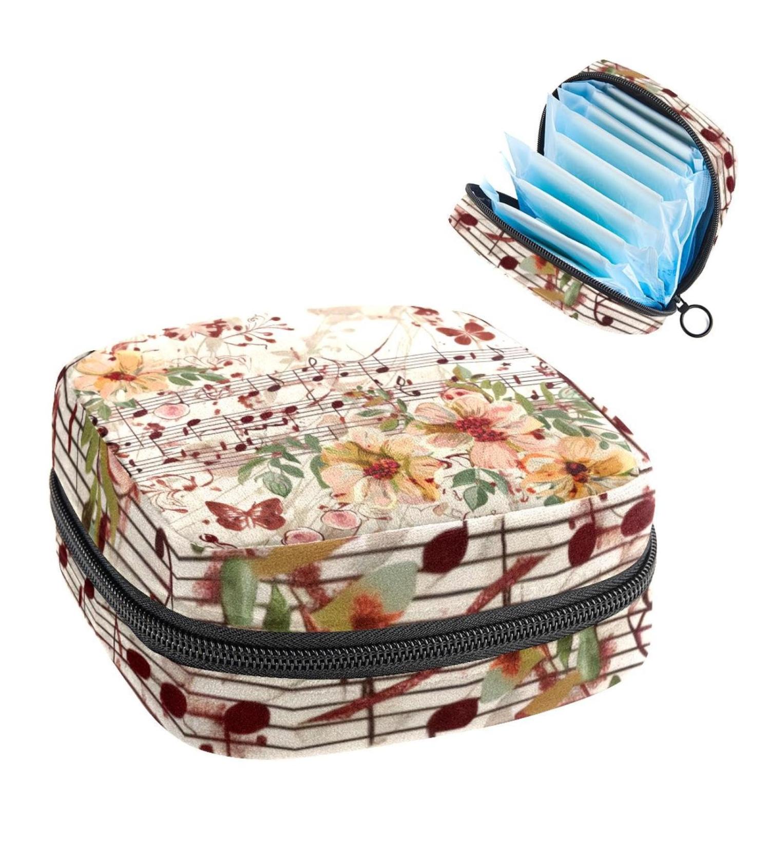Large Capacity Storage Bags for Women's Bandages & Menstrual Cups - Stylish Blue-Gold Petals Organizer for Travel & Makeup (4.7x6.6x6.6 in) - Buy Online on GoSupps.com