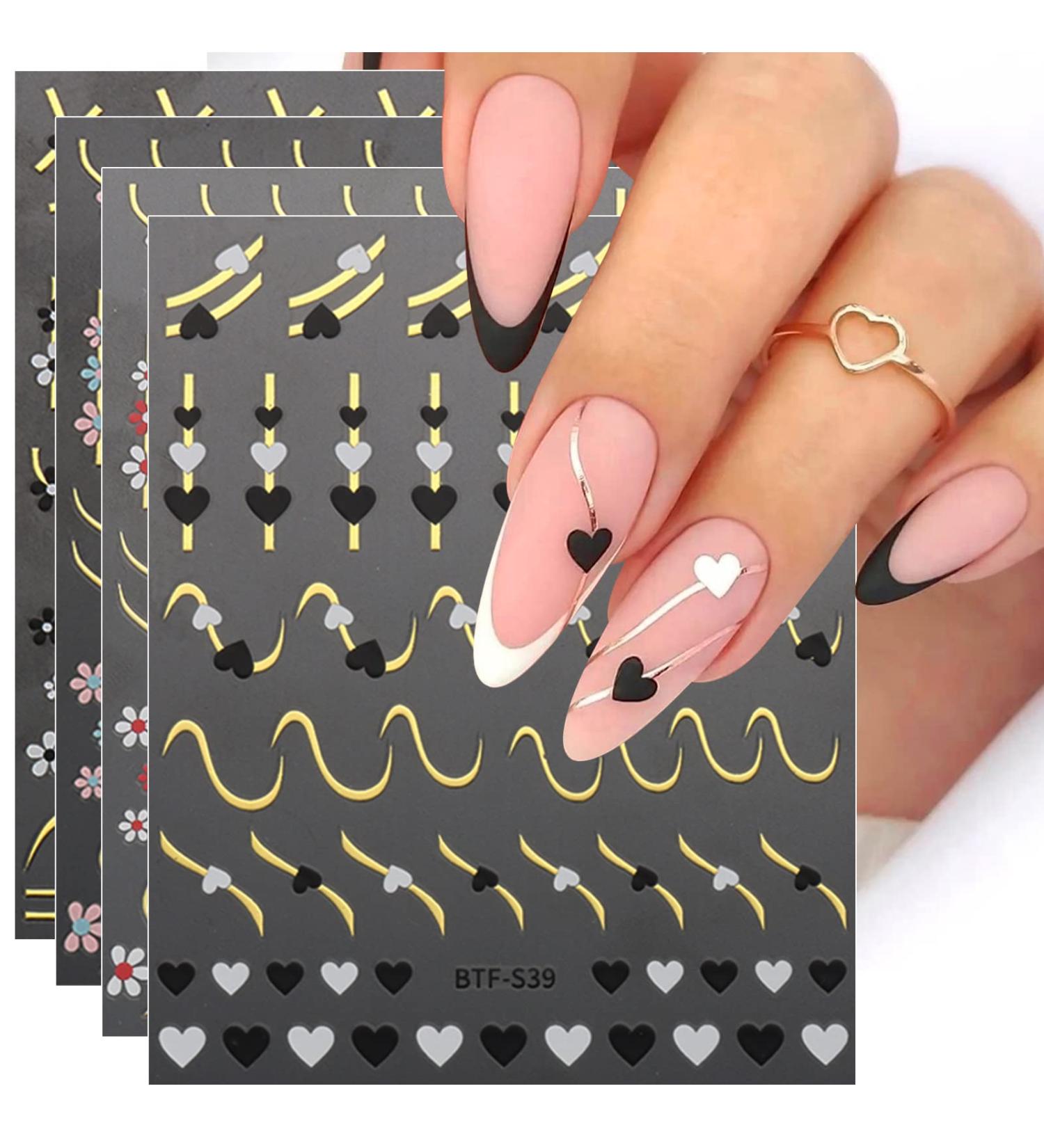 JMEOWIO 9 Sheets Heart Line Flower Nail Art Stickers Decals Self-Adhesive Colorful Nail Supplies Nail Art Design Decoration Accessories - Buy Online on GoSupps.com