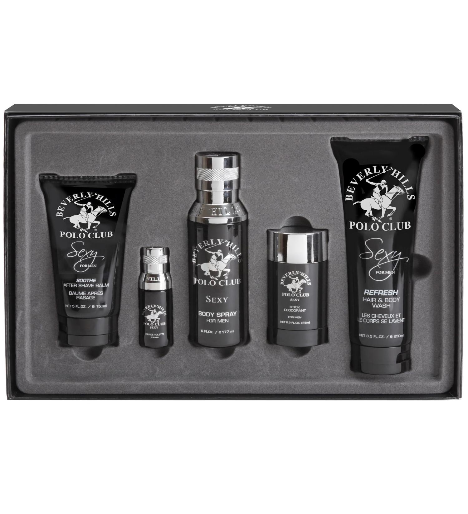 Beverly Hills Polo Club Sexy 5 Piece Cologne Gift Set for Men Eau de Toilette Body Spray Deodorant After Shave Body Wash