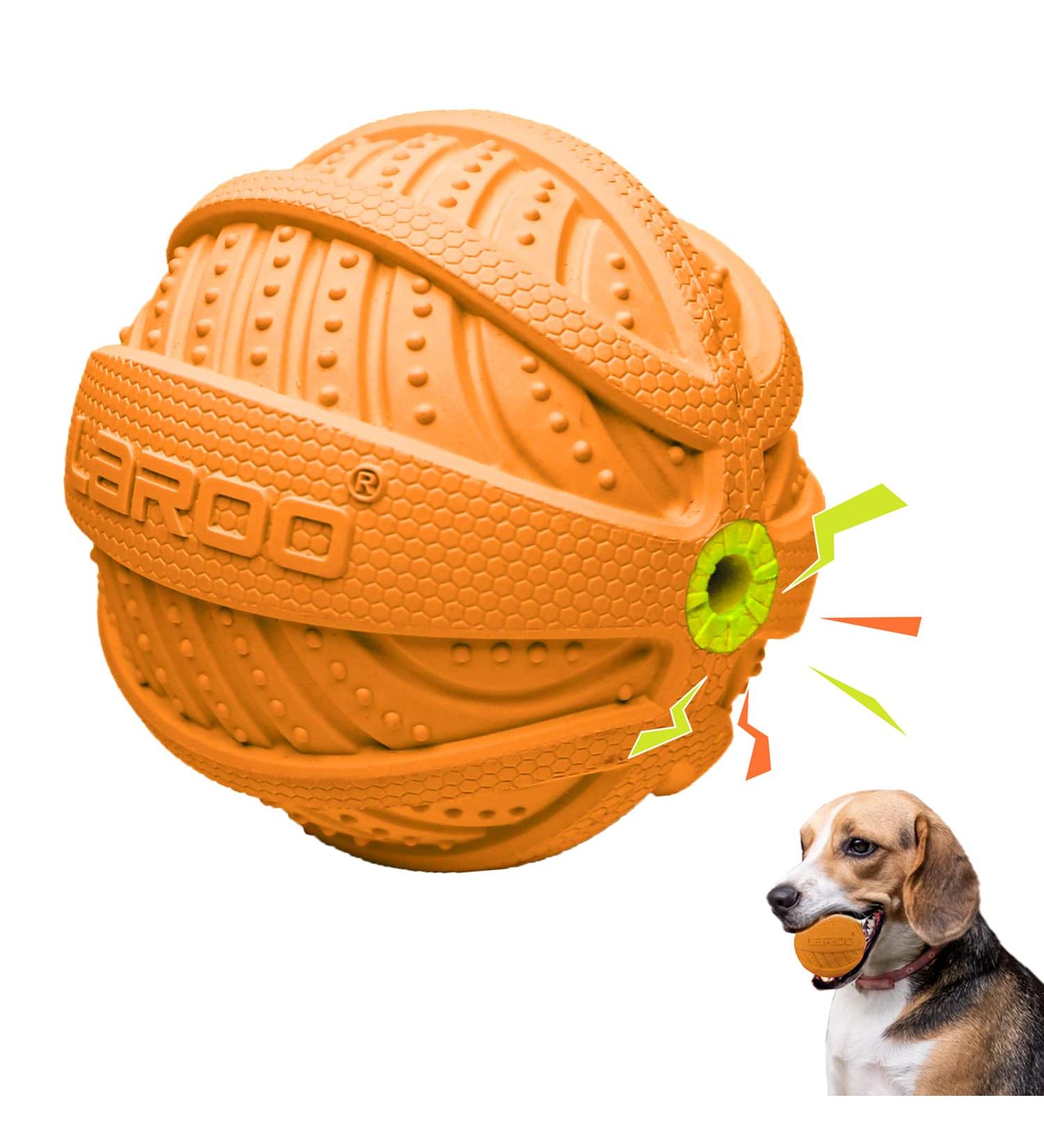 Laroo Squeaking Dog Ball - Interactive Natural Rubber Toy for Medium & Large Dogs - Durable 9cm Orange Football - Buy Online on GoSupps.com