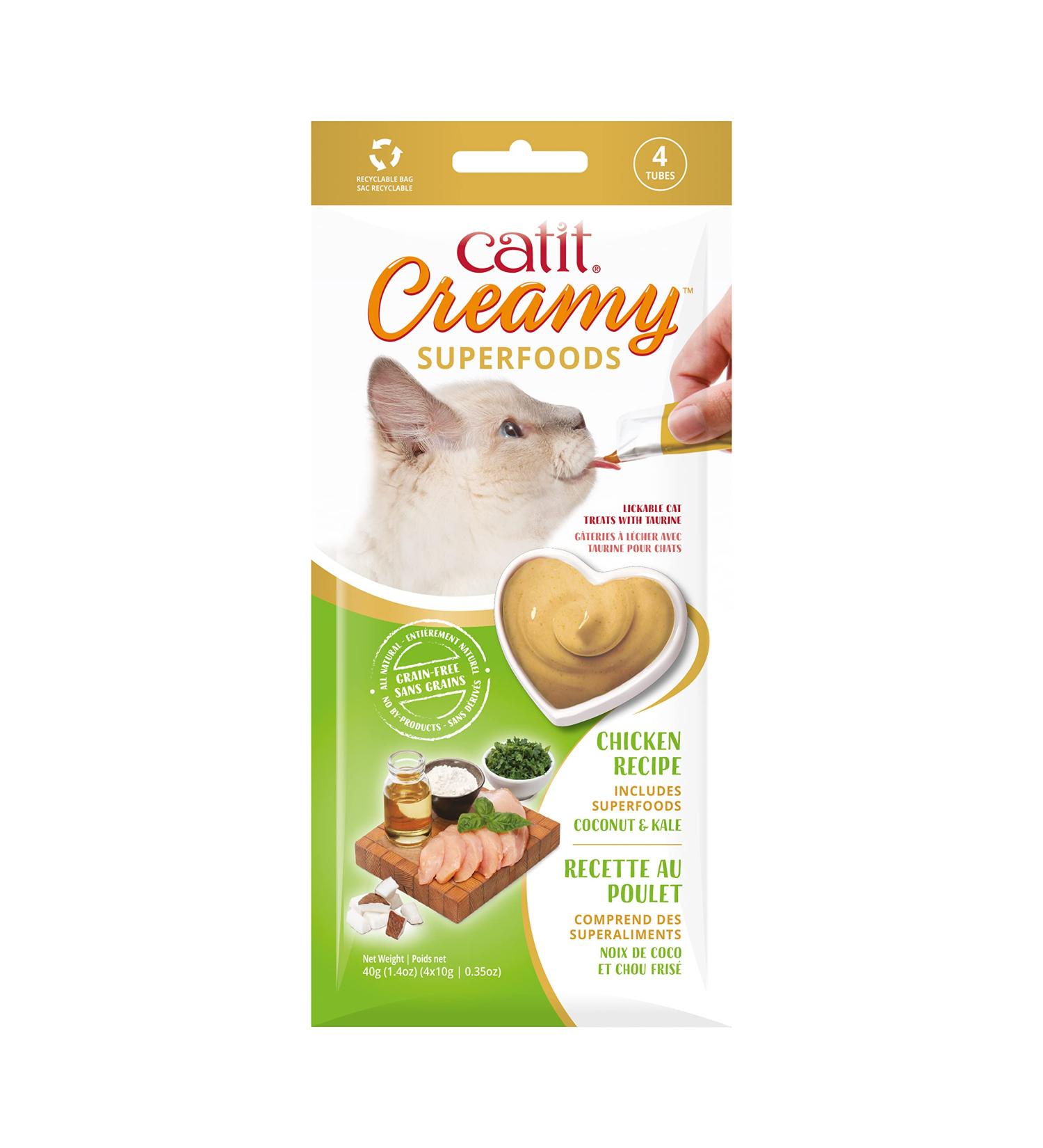 Catit Creamy Superfood lick paste for cats with chicken and the superfoods coconut and kale