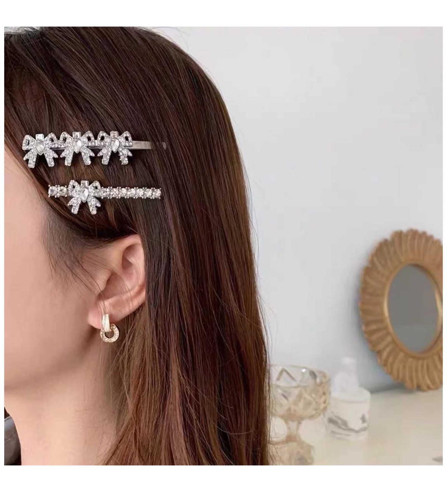 Yheakne Vintage Crystal Hair Clip Pin Silver Bow Rhinestone Hair Pins Clip Bridal Hair Clip Hair Pin Shiny Crystal Wedding Headwear Decorative Bobby Pins Metal Head Clip Hair Accessories 2 Pieces - Buy Online on GoSupps.com