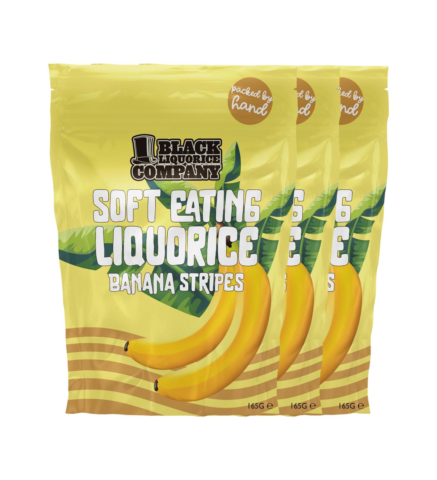 Black Liquorice Company - Soft Eating Liquorice Banana Stripes 3 x 165g - Buy Online on GoSupps.com