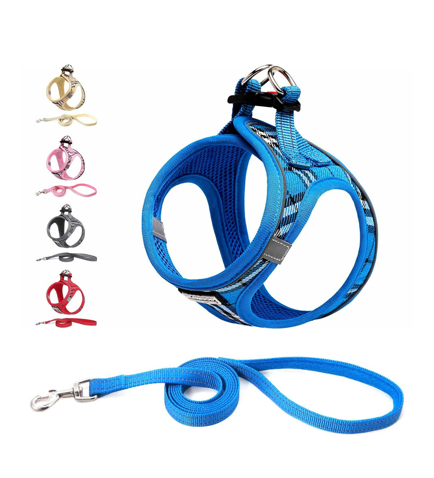 Suredoo Dog Harness for Small Dogs with Leash - Reflective Breathable Anti-Training - Blue Checked (M) | Perfect for Small & Medium Breeds - Buy Online on GoSupps.com