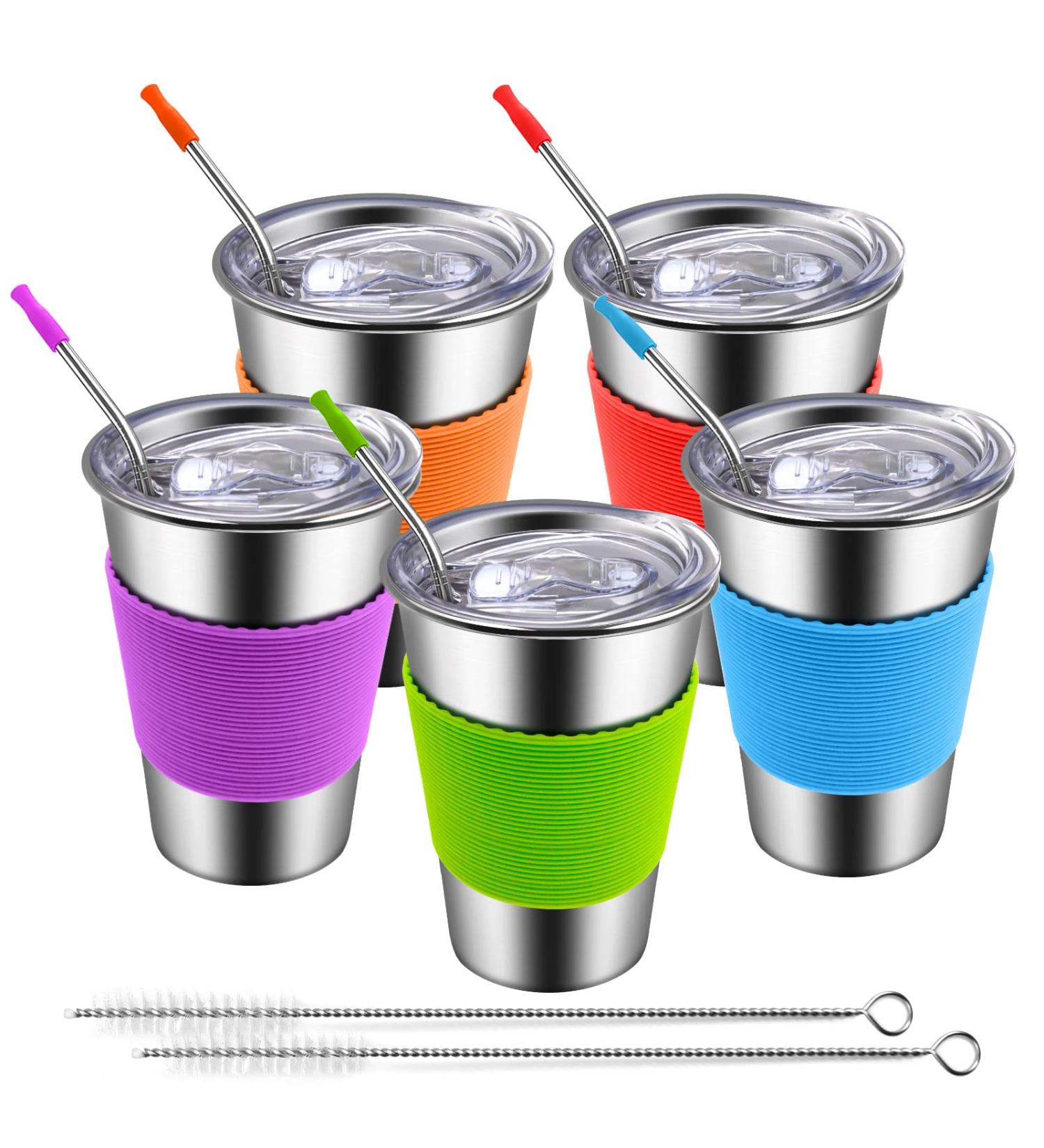 Vayugo Kids Cups 5 Pack Stainless Steel 12oz with Lids & Straws | Spill-Proof Toddler Tumblers | Unbreakable Sippy Cup for Children & Adults | Leak-Proof Water Bottle & Travel Mug - Indoor Outdoor Use - Buy Online on GoSupps.com