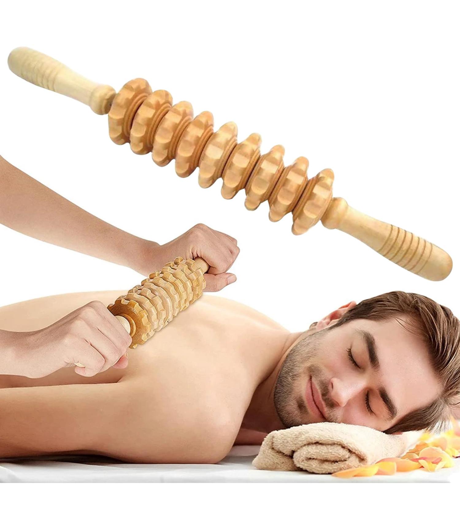 15-Inch Muscle Roll Rod - Wood Massage Tool with 9 Rollers for Deep Tissue Body Sculpting & Therapy - Buy Online on GoSupps.com