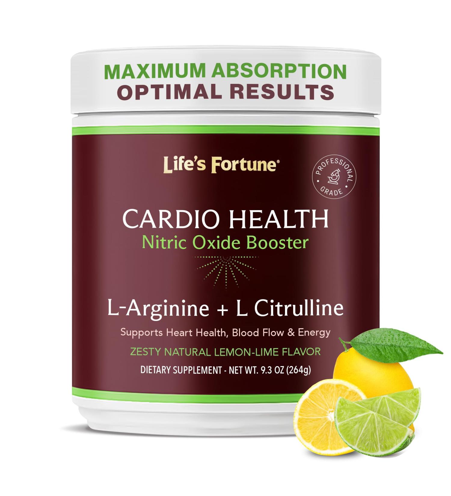 Life's Fortune L Arginine L Citrulline Supplement Powder - High Potency Nitric Oxide Supplement Booster with Natural Lemon Lime Flavor - Cardio Health Blood Pressure and Vascular Support - 258g - Buy Online on GoSupps.com