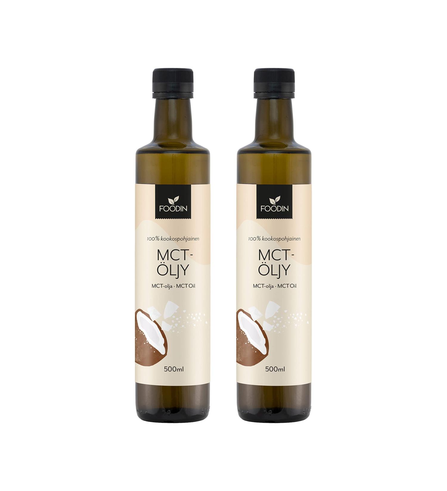 FOODIN MCT 1000ml (2 x 500ml) Coconut Oil 100% Multi-Chain Coconut Oil (MCT) Made from Coconut Produced 100% Gluten Free and Vegan  - Buy Online on GoSupps.com