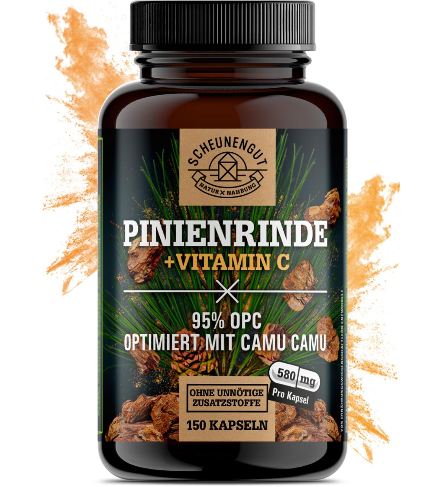 Pine Bark Extract 475mg + Vitamin C | 150 Capsules | 95% OPC | 25:1 Extract | Premium Quality by Scheunengut  - Buy Online on GoSupps.com