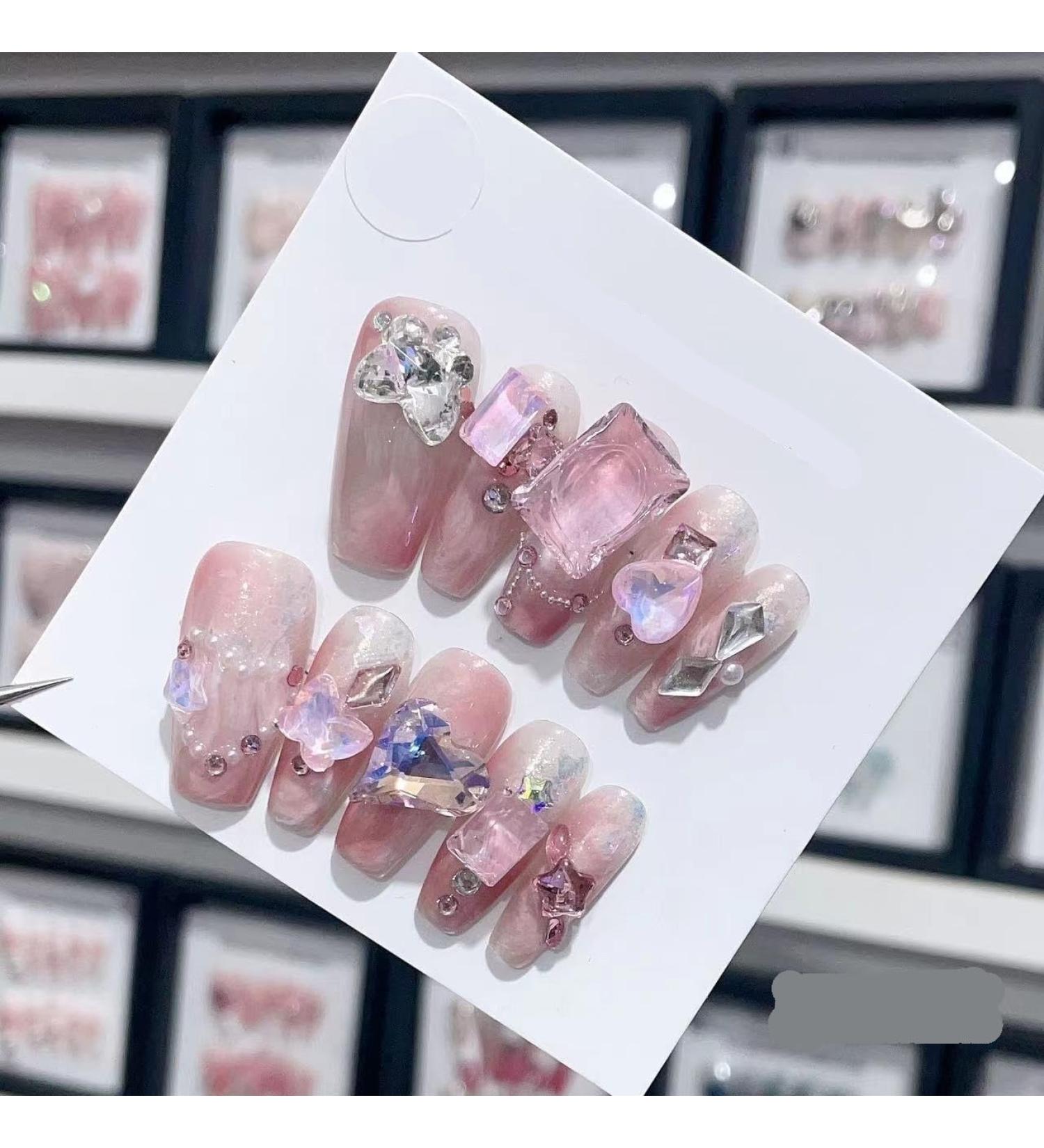 Removable and wearable nail art French Almond Ombre Handmade Press On Nails Long Acrylic False Nail Tips InNail (Color : 29186 Size : L) - Buy Online on GoSupps.com