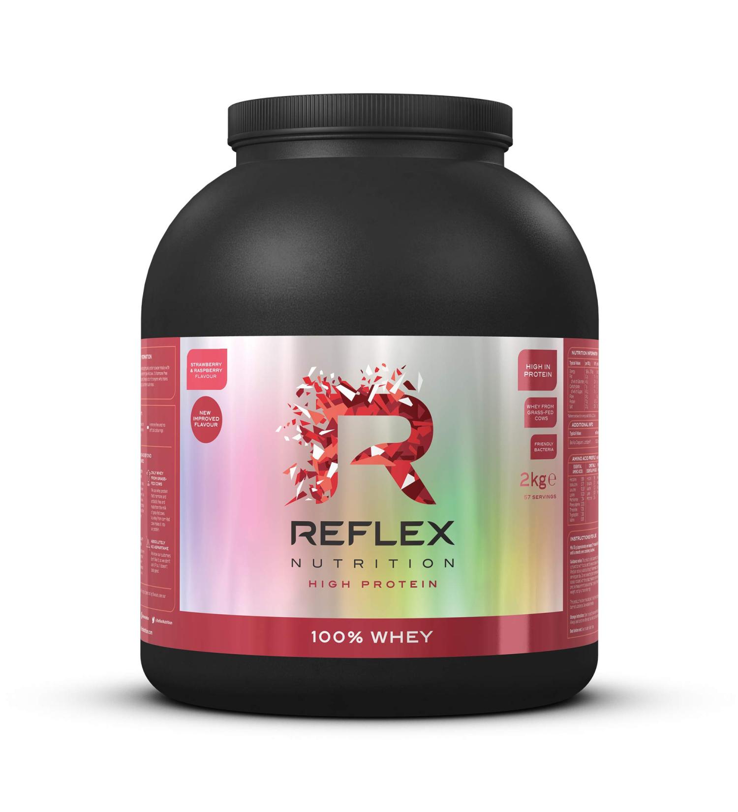 Reflex Nutrition 100% Whey Protein Powder 2kg - Strawberry & Raspberry Flavor | 80% Pure Whey Protein with Amino Acids | No Added Sugar - Buy Online on GoSupps.com
