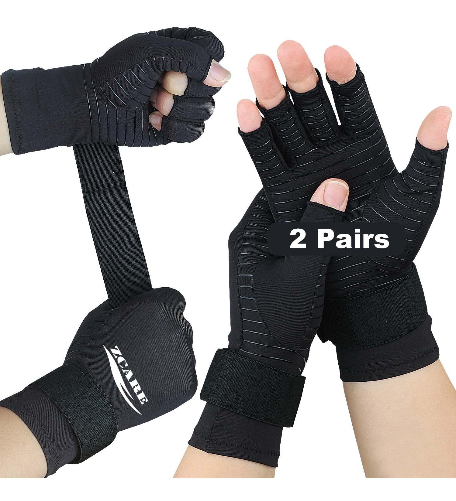 Copper Arthritis Gloves with Adjustable Wrist Strap - 2 Pairs for Men & Women - Pain Relief Compression Gloves for Arthritis, Carpal Tunnel, RSI - Large/X-Large Black - Buy Online on GoSupps.com