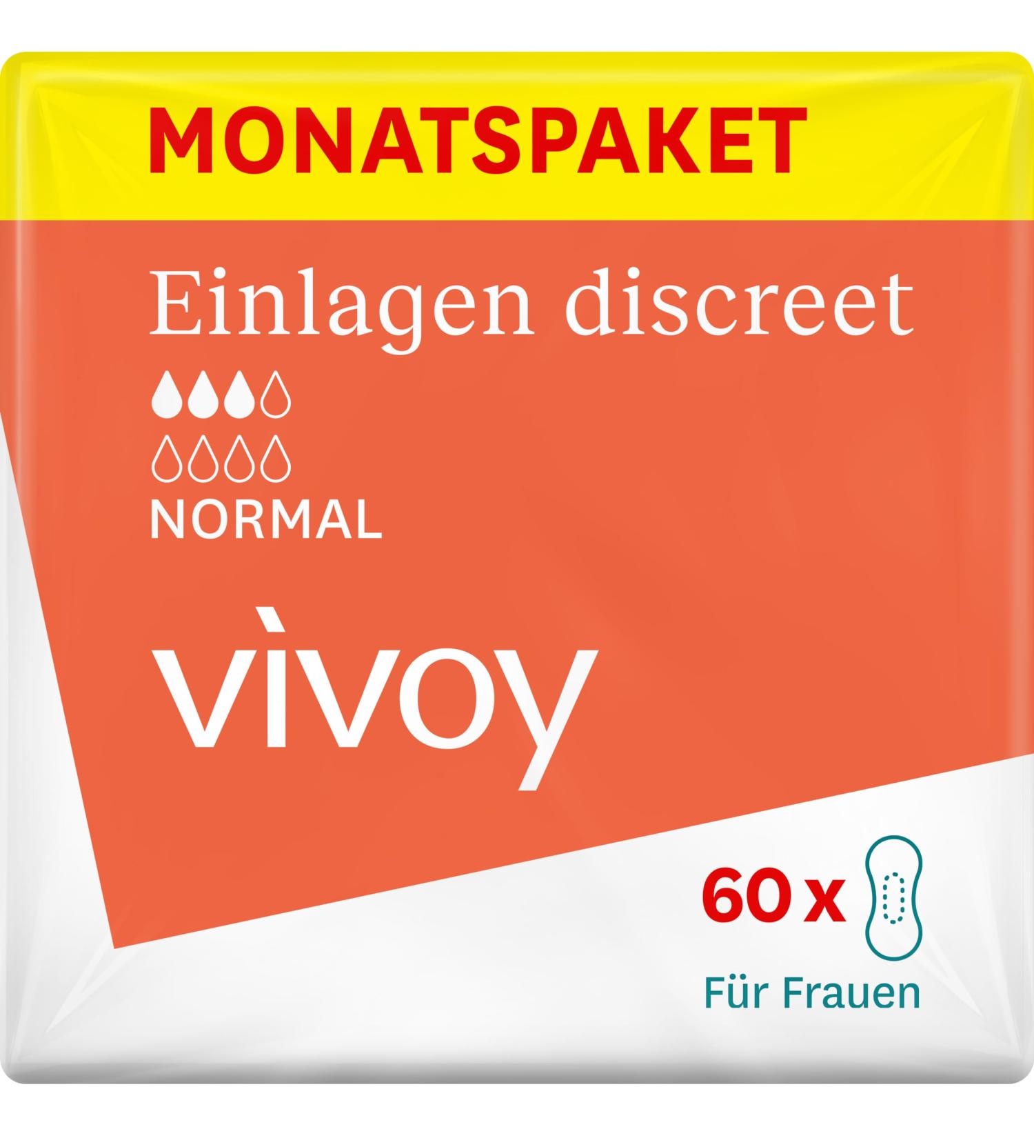 Vivoy Discreet Normal Insoles - 60 Individually Packaged Hygiene Inserts for Women | Medium Bladder Weakness & Incontinence | Monthly Supply - Buy Online on GoSupps.com