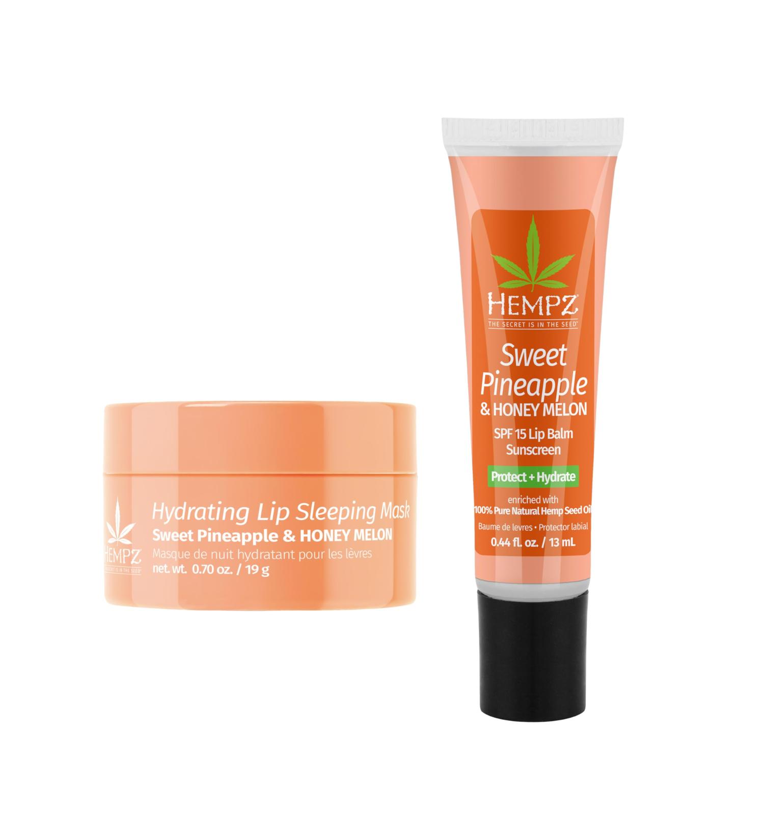 Hempz Hydrating Lip Sleeping Mask - Sweet Pineapple & Honey Melon (.70 Oz.) | Overnight Hydrating Lip Balm with Sweet Pineapple & Honey Melon Herbal Lip Sunscreen .15 oz. SPF 15 - Buy Online on GoSupps.com