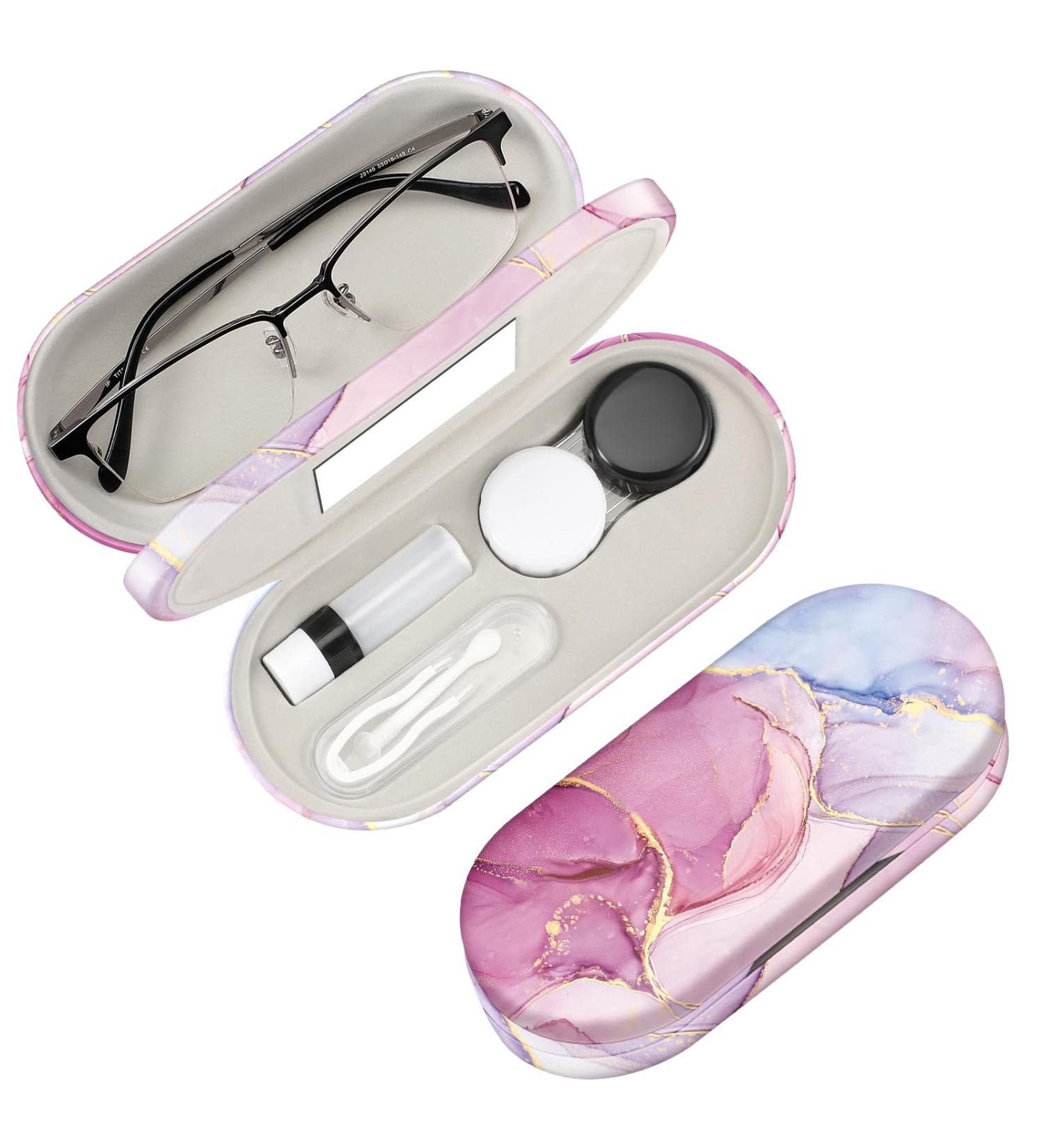 Fintie Double-Sided Glasses Case & Contact Lens Container | Hardcase with Mirror | Travel Set - Glittering Marble Design - Buy Online on GoSupps.com