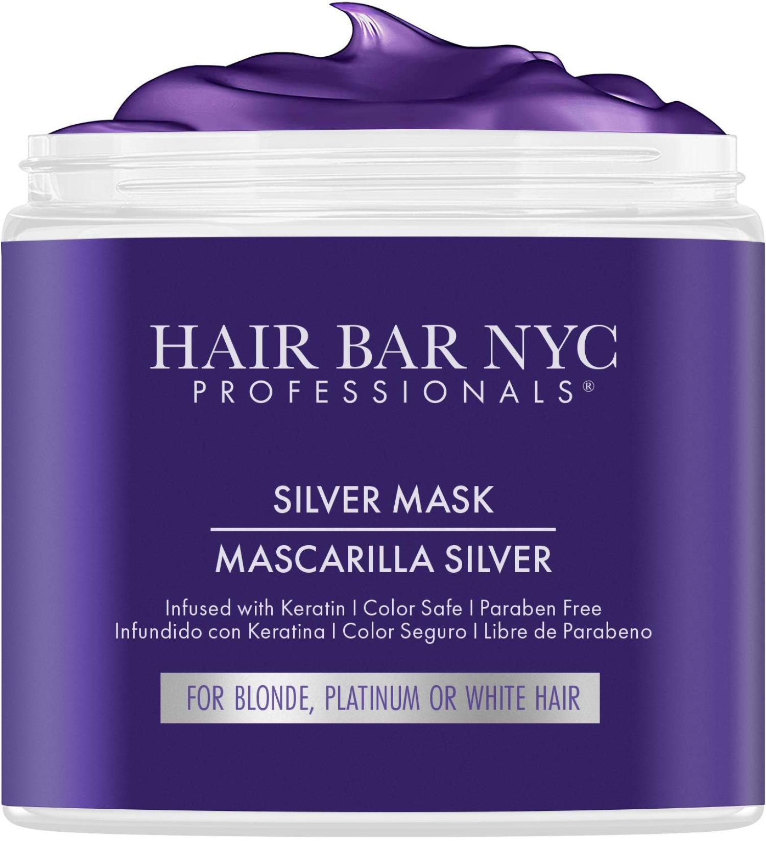 Hair Bar NYC Silver Mask 16.9oz - Purple Toning Mask for Blonde, Silver, Platinum Hair with Keratin & Biotin - Buy Online on GoSupps.com