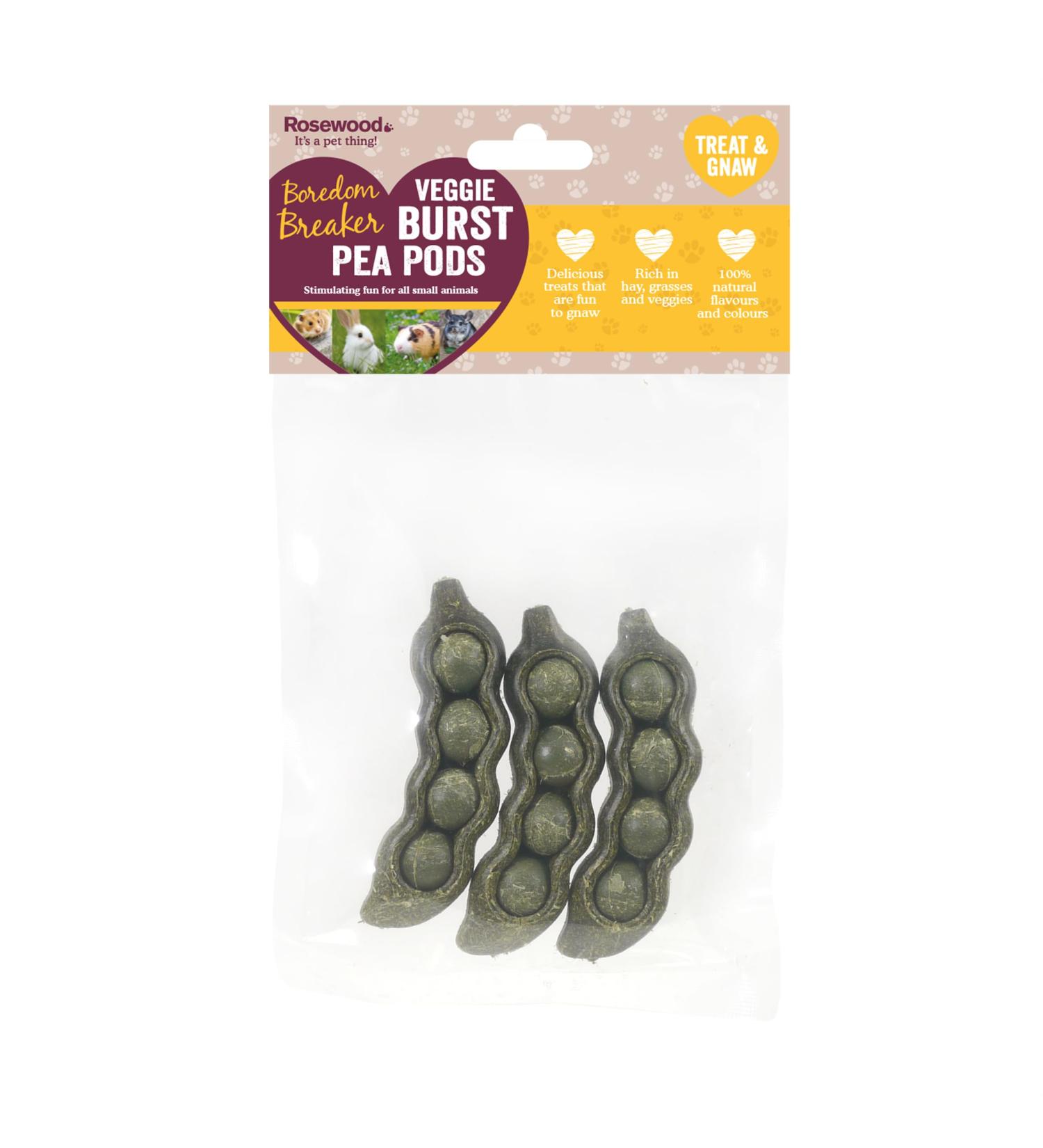 Rosewood Boredom Breaker Veggie Burst Pea Pods Rabbit Treats & Small Animal Treats 3pc 80g