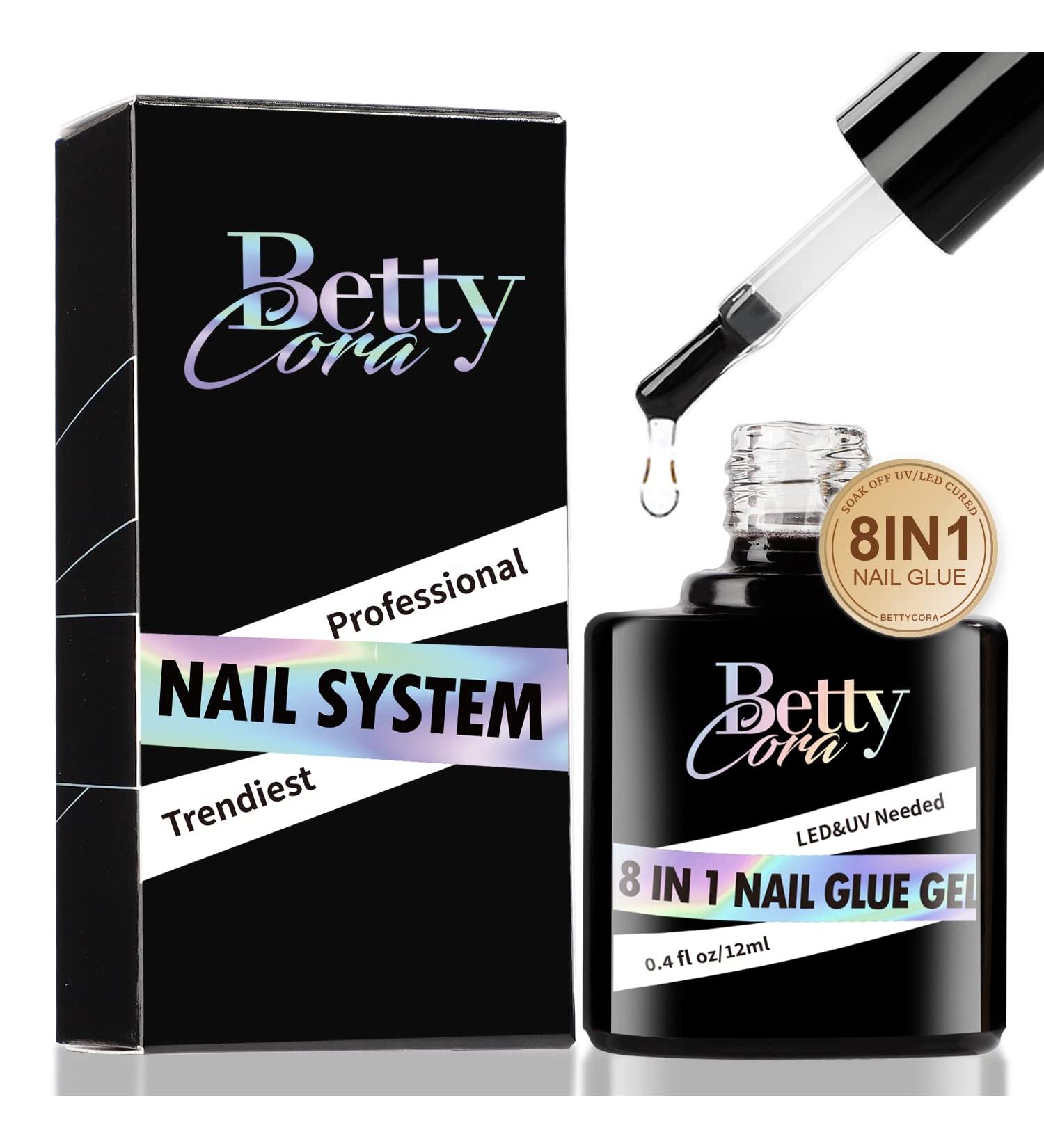 BettyCora 8 in 1 Gel Nail Glue - Super Strong Acrylic Nail Adhesive | 12ML Brush On Base Gel, Slip Solution, Strengthener, UV Nail Glue | Curing Needed - A0 Formula - Buy Online on GoSupps.com