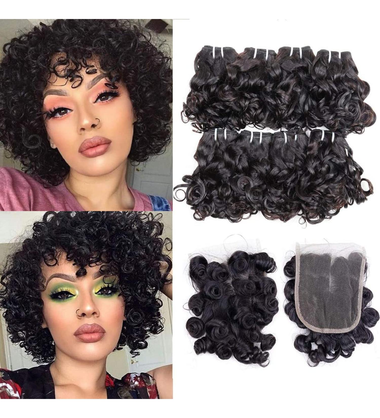 Peruvian Curly Hair Bundles Short Bob with Closure 10A Ocean Weave - 8 Bundles + 4x4 Closure Set | 25g/bundle Natural Color Peruvian Virgin Human Hair - 8 - Buy Online on GoSupps.com