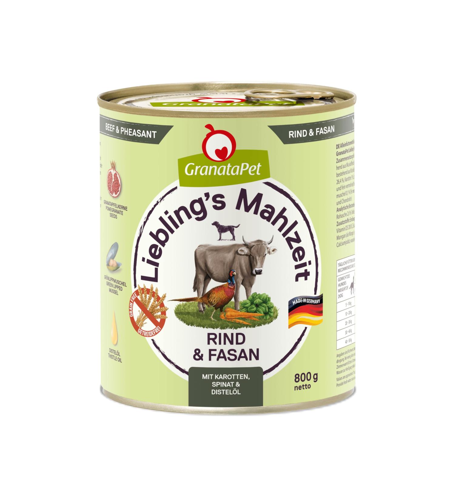Granatapet Liebling's Meal Beef & Pheasant - Grain-Free Wet Dog Food (6 x 800g) | Healthy Sugar-Free Single Feed - Buy Online on GoSupps.com