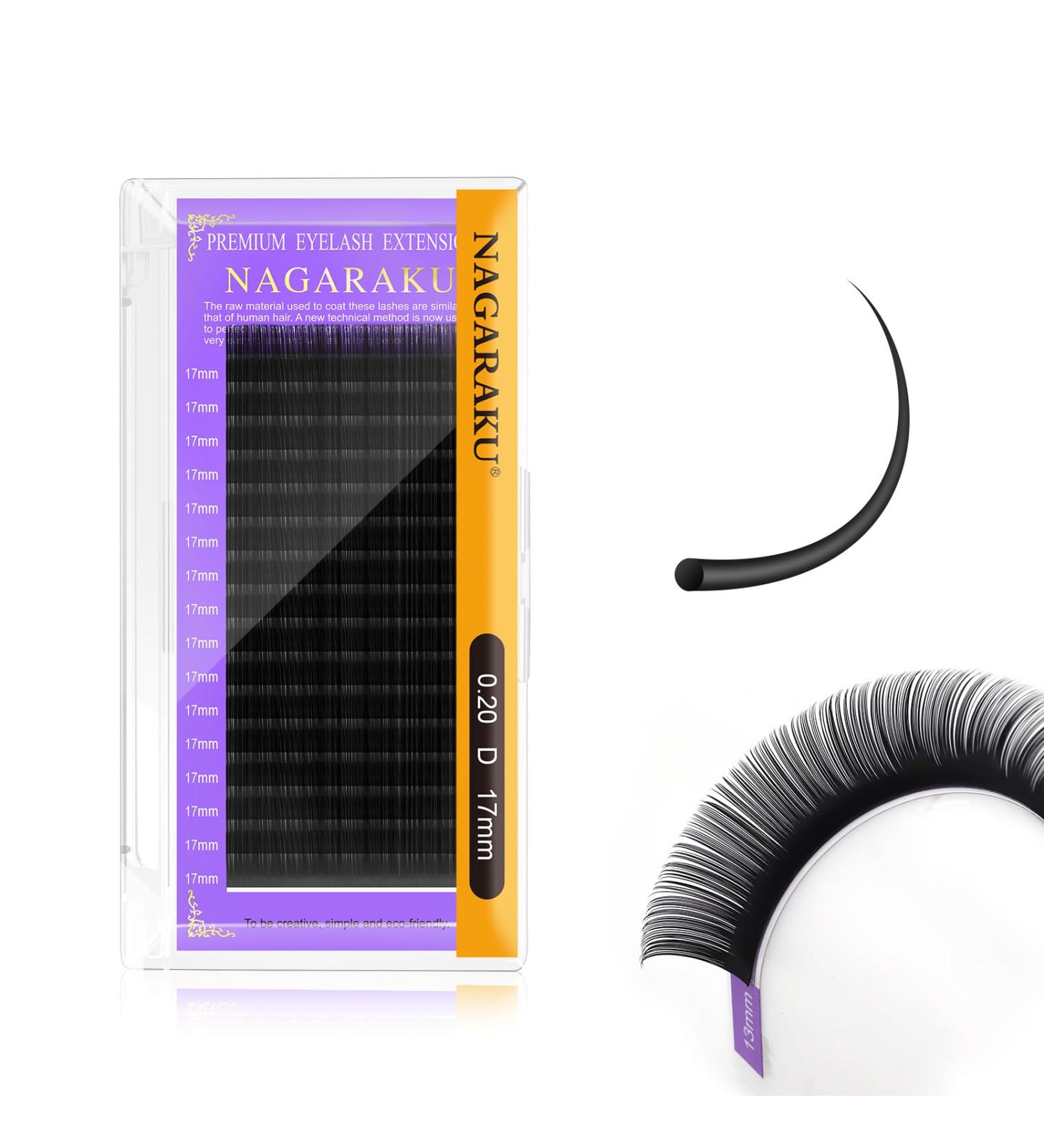 Nagaraku Single Eyelashes - Individual Eyelash Extensions | 0.20 D Curl 17mm | Permanent Volume | Matte Black | 1 Pack - Buy Online on GoSupps.com