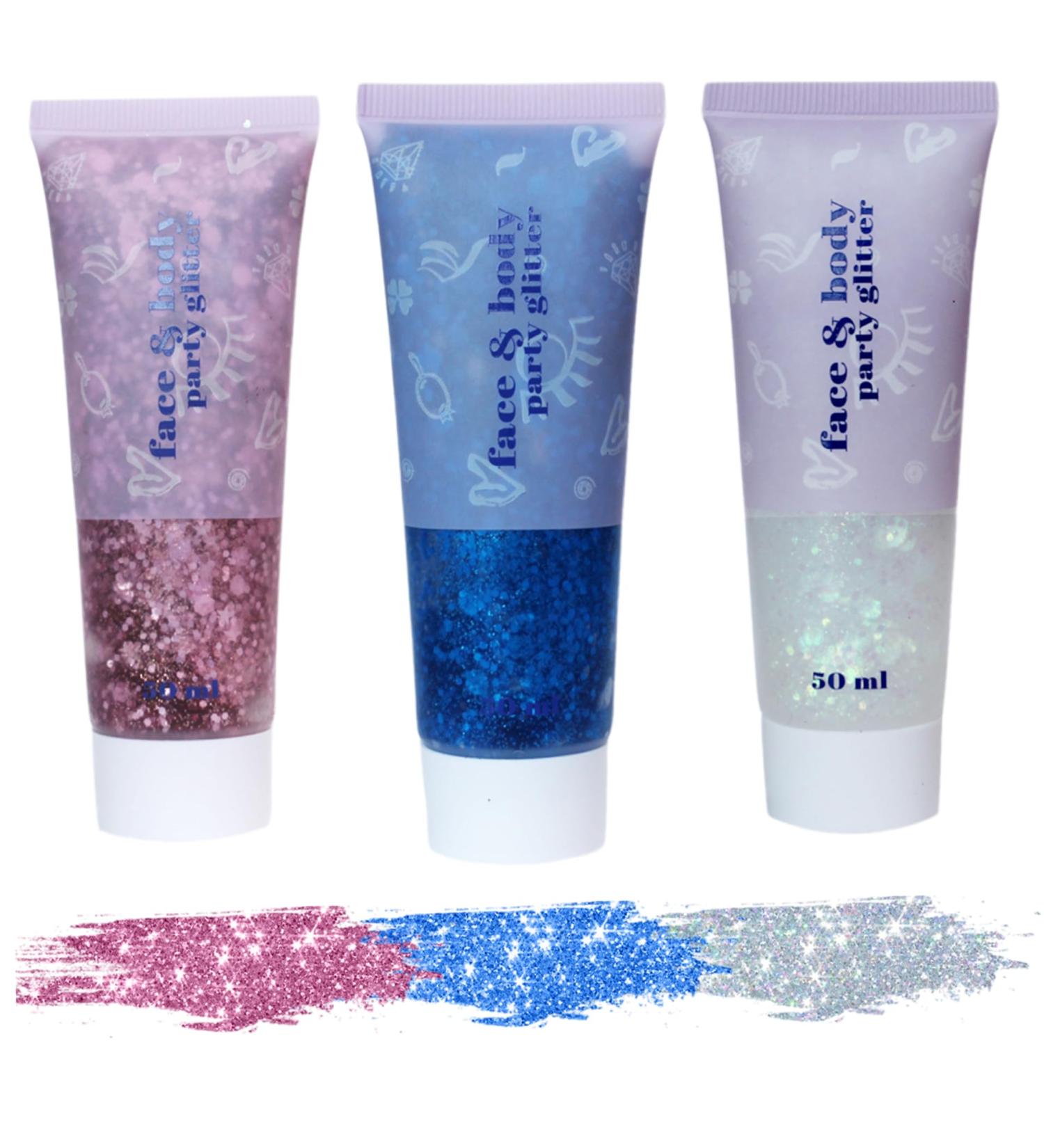 3PCS Body Glitter Face Glitter Gel - Safe Chunky Sequins for Festivals Parties & DIY - 50ml | Sparkling Makeup for Face Body Hair & Nails - Buy Online on GoSupps.com