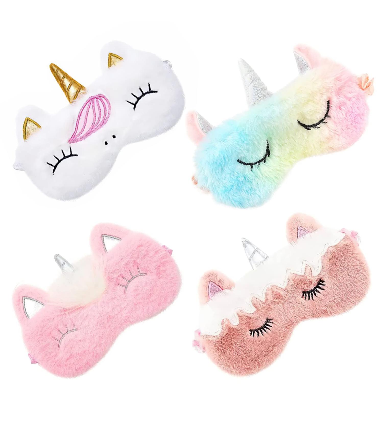 Kids Plush Unicorn Rainbow Sleep Mask - Set of 4 Soft Plush Eye Covers for Girls and Women - Buy Online on GoSupps.com