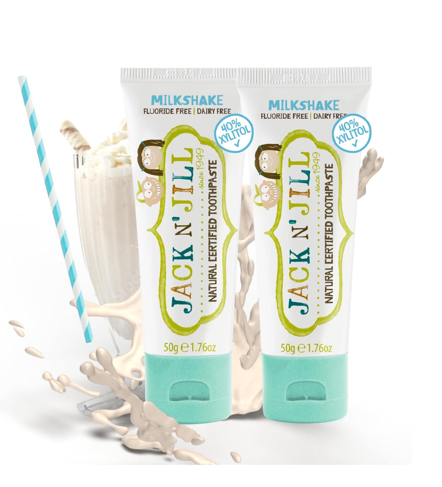 Jack N' Jill Natural Toothpaste for Kids - Fluoride Free Toothpaste 40% Xylitol BPA Free - Milkshake 1.76 oz (Pack of 2) 1.76 Ounce (Pack of 2)