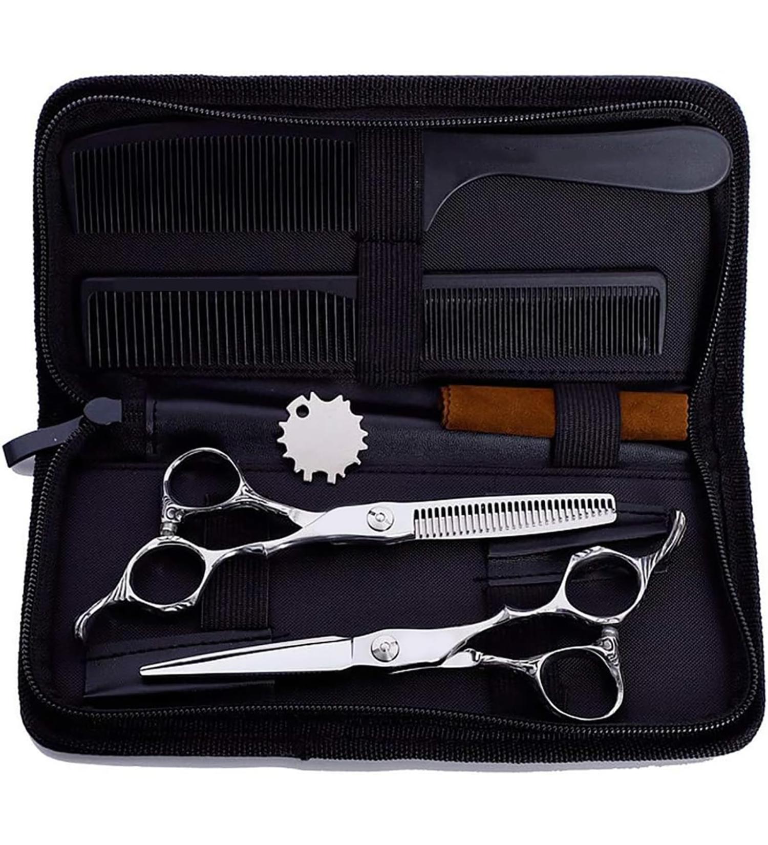 6.0 Inch Professional Hair Cutting Scissors Set Set of Hairdressing Scissors Flat Scissors Thinning Scissors Kit for Home Barber - Buy Online on GoSupps.com