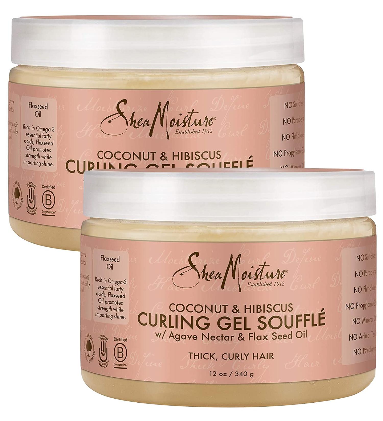 Shea Moisture Coconut & Hibiscus Curling Gel Souffle - 2 Pack (12 oz Each) for Thick & Curly Hair - Agave Nectar & Flax Seed Oil Styling Moisturizer - Buy Online on GoSupps.com