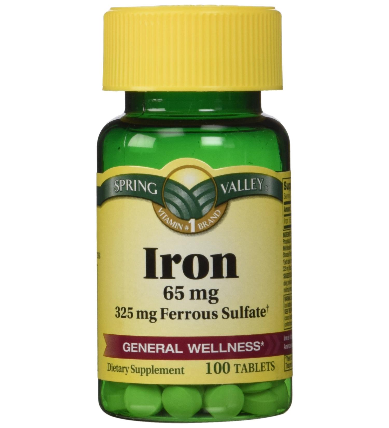 Spring Valley Iron 65mg 200 Tablets - Twin Pack, Equivalent to 325mg Ferrous Sulfate - Buy Online on GoSupps.com