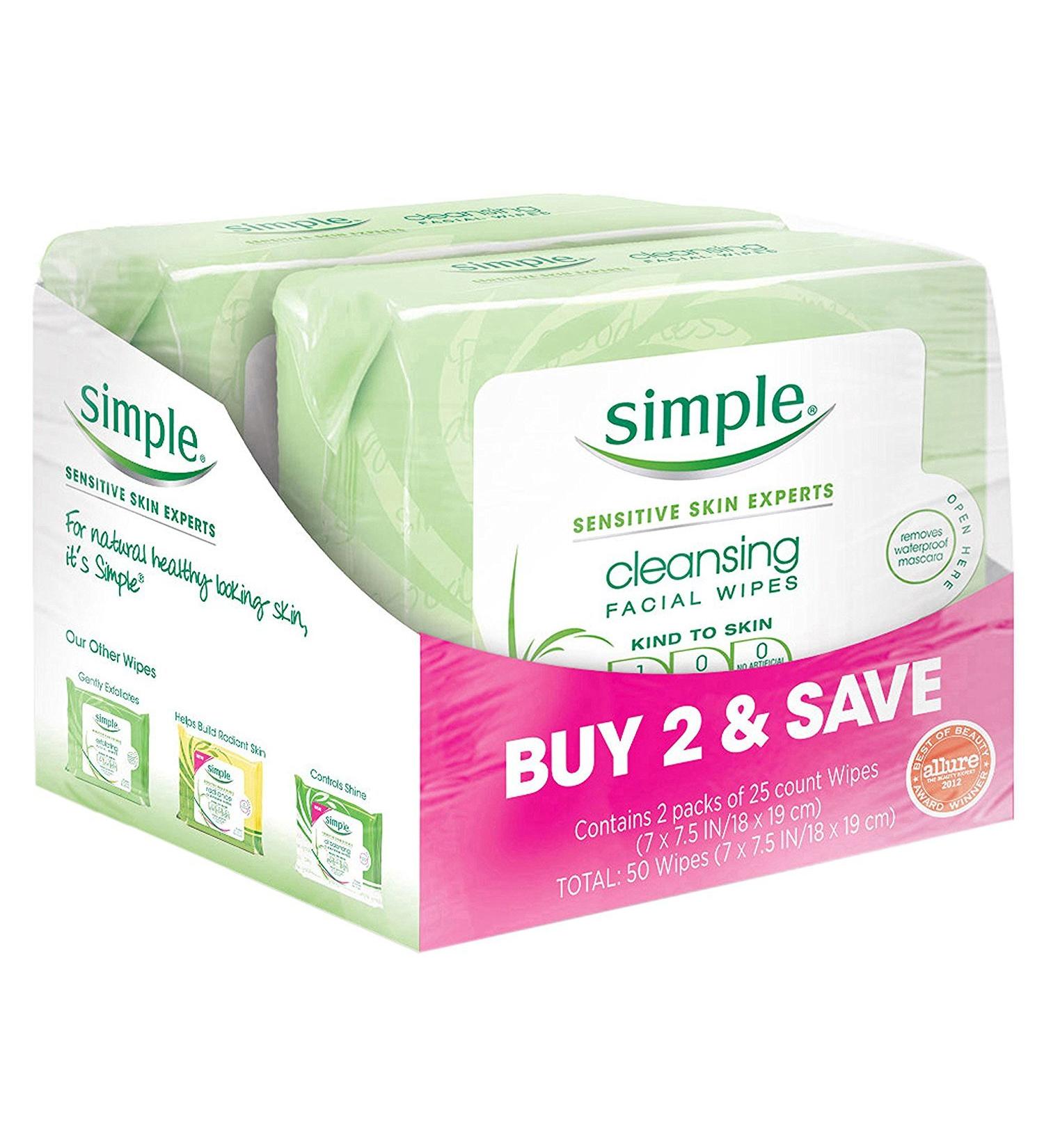 Simple Kind to Skin Facial Wipes Cleansing 25 ct Twin Pack - Gentle Face Cleansing Wipes - Buy Online on GoSupps.com