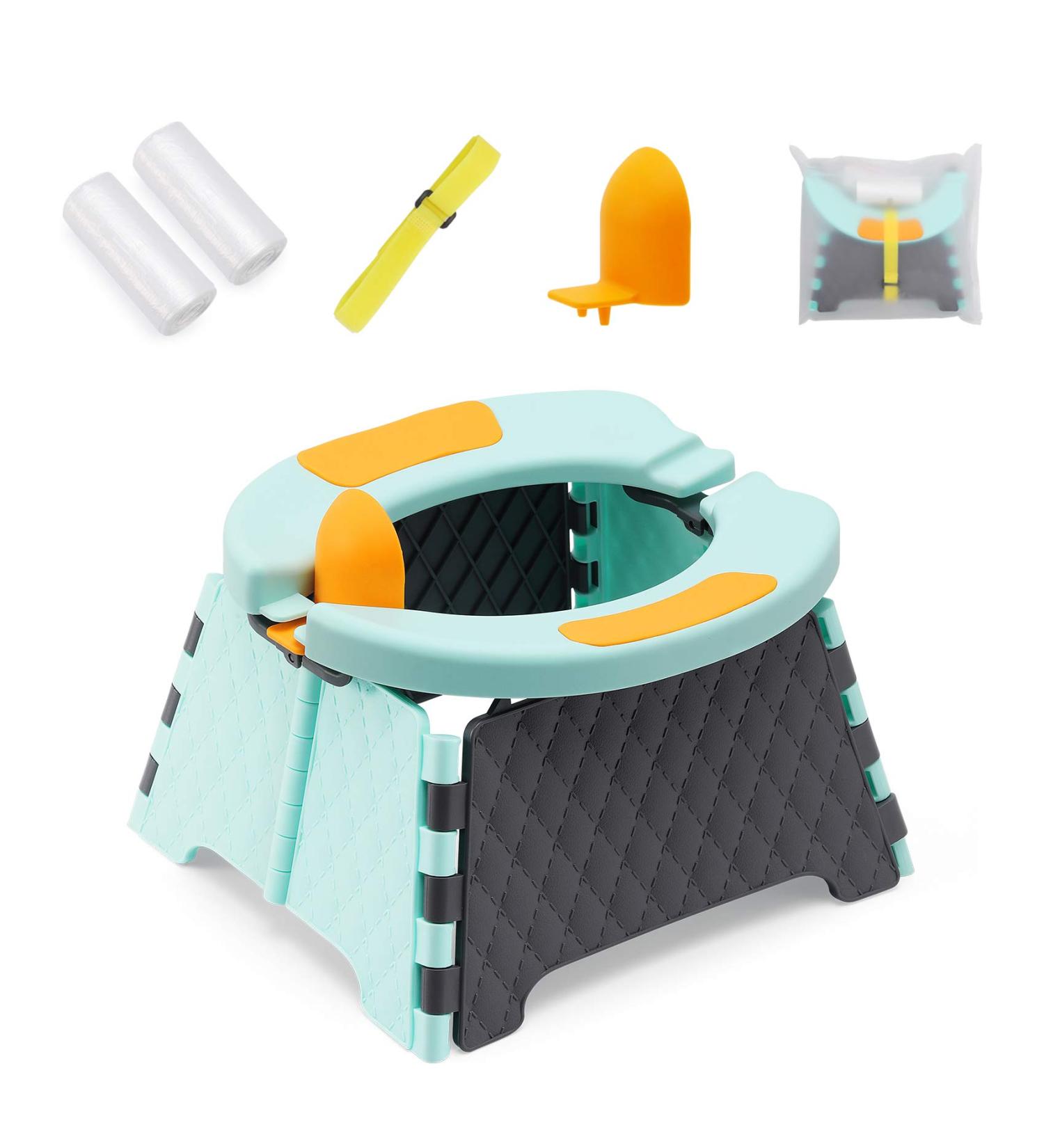 YUNHECAM Toddler Portable Potty Training Seat for Kids Baby Foldable Toilet Child Travel Potty in Car Camping Potty Chair Seat for Indoor Outdoor  with 60 Disposable Bags Blue - Buy Online on GoSupps.com